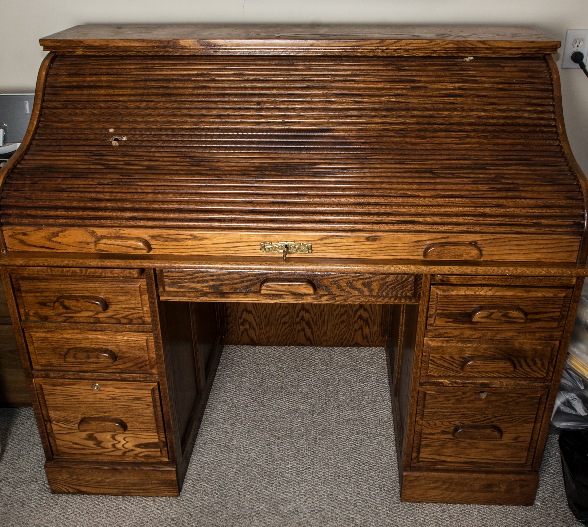Oak Roll Top Desk by Winners Only Inc.