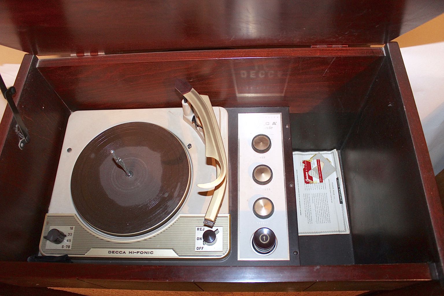 Vintage Decca Hi-Fonic Record Player Console in Wood Cabinet