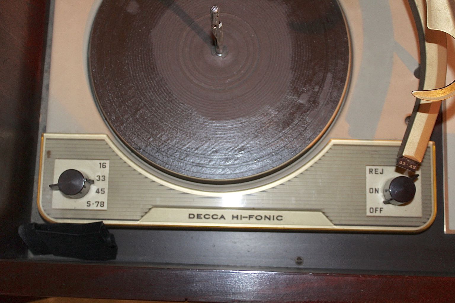 Vintage Decca Hi-Fonic Record Player Console in Wood Cabinet