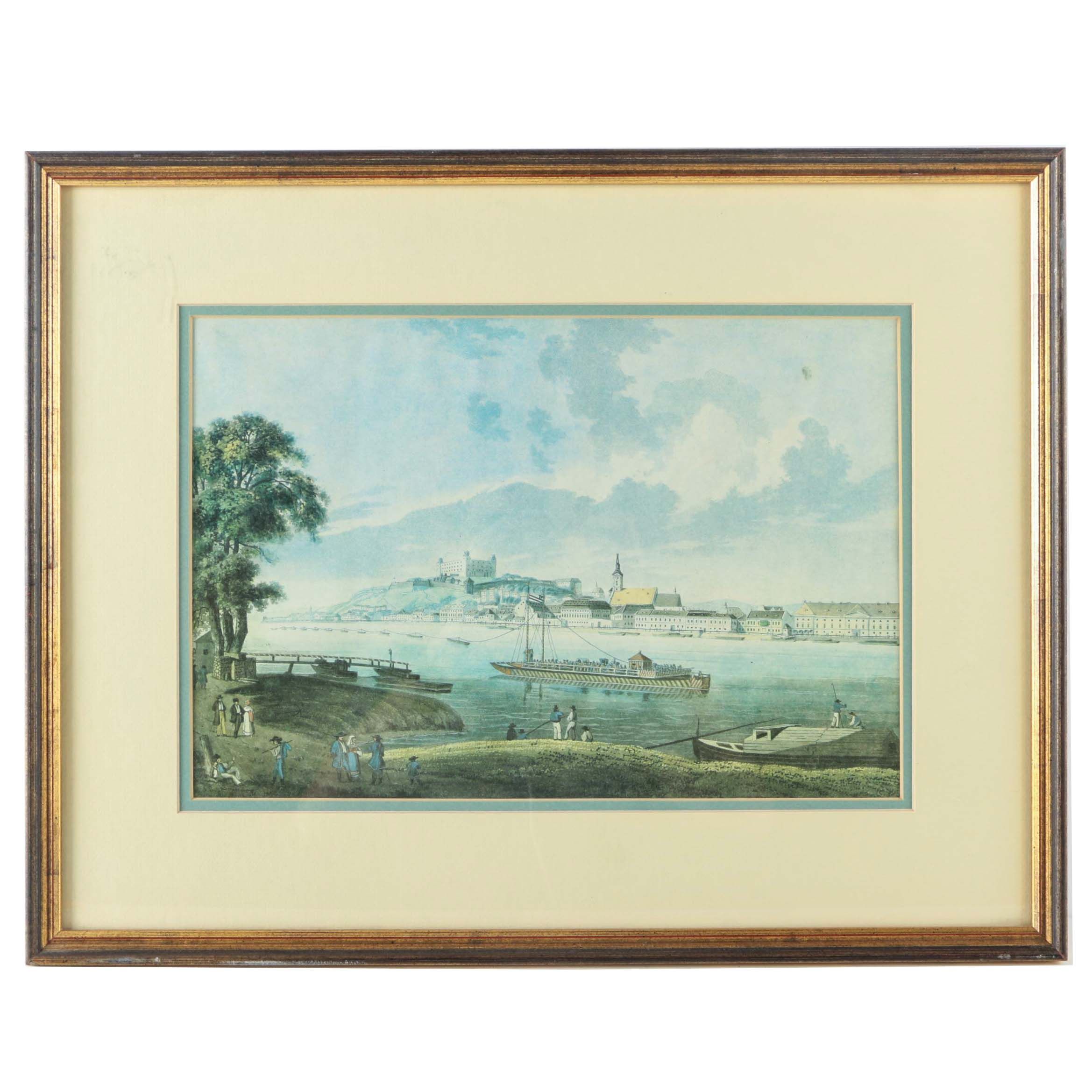 Offset Lithograph After Edouard Gurk's 1825 Etching "Pressburg"