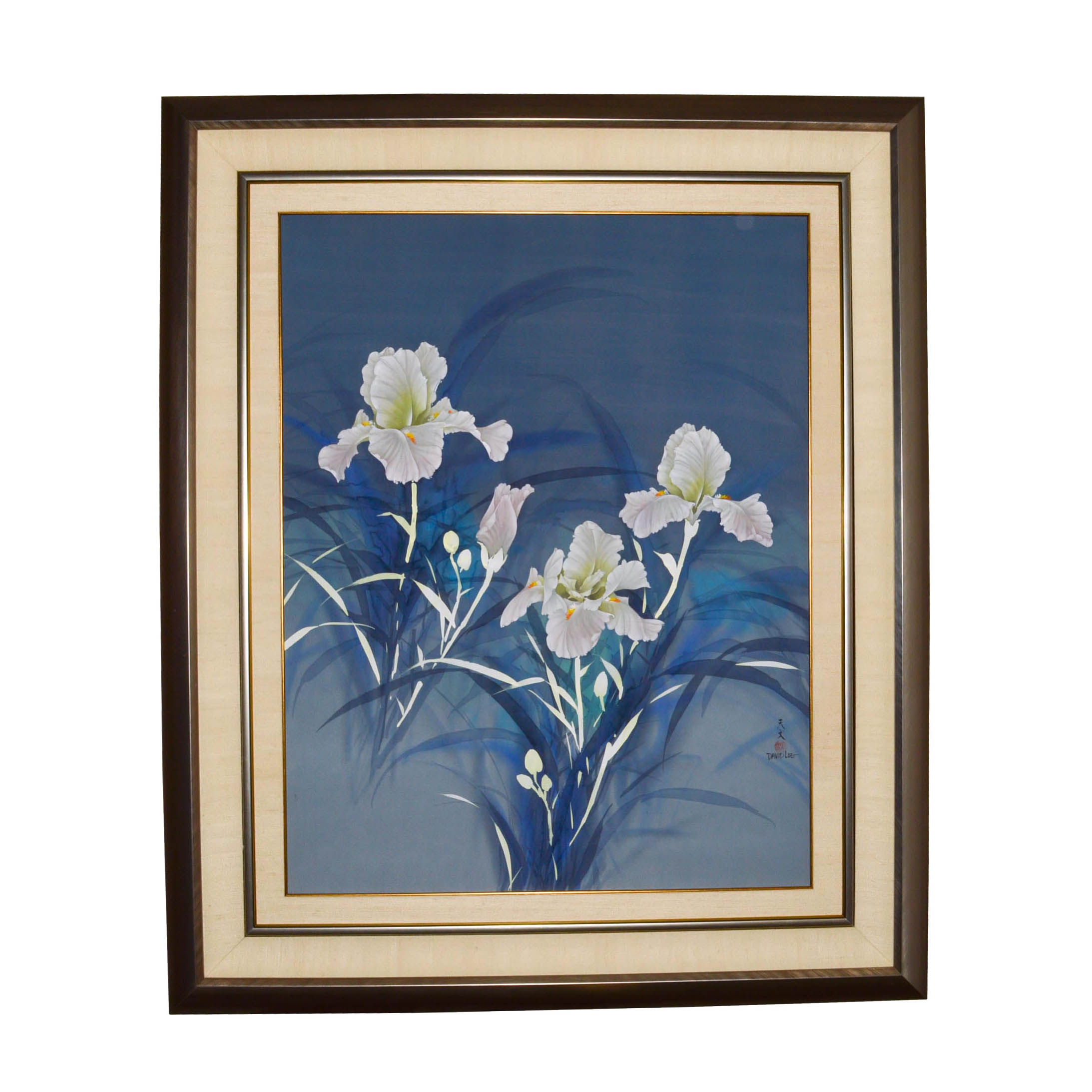 David Lee Mixed Media on Stretched Silk Over Canvas Painting