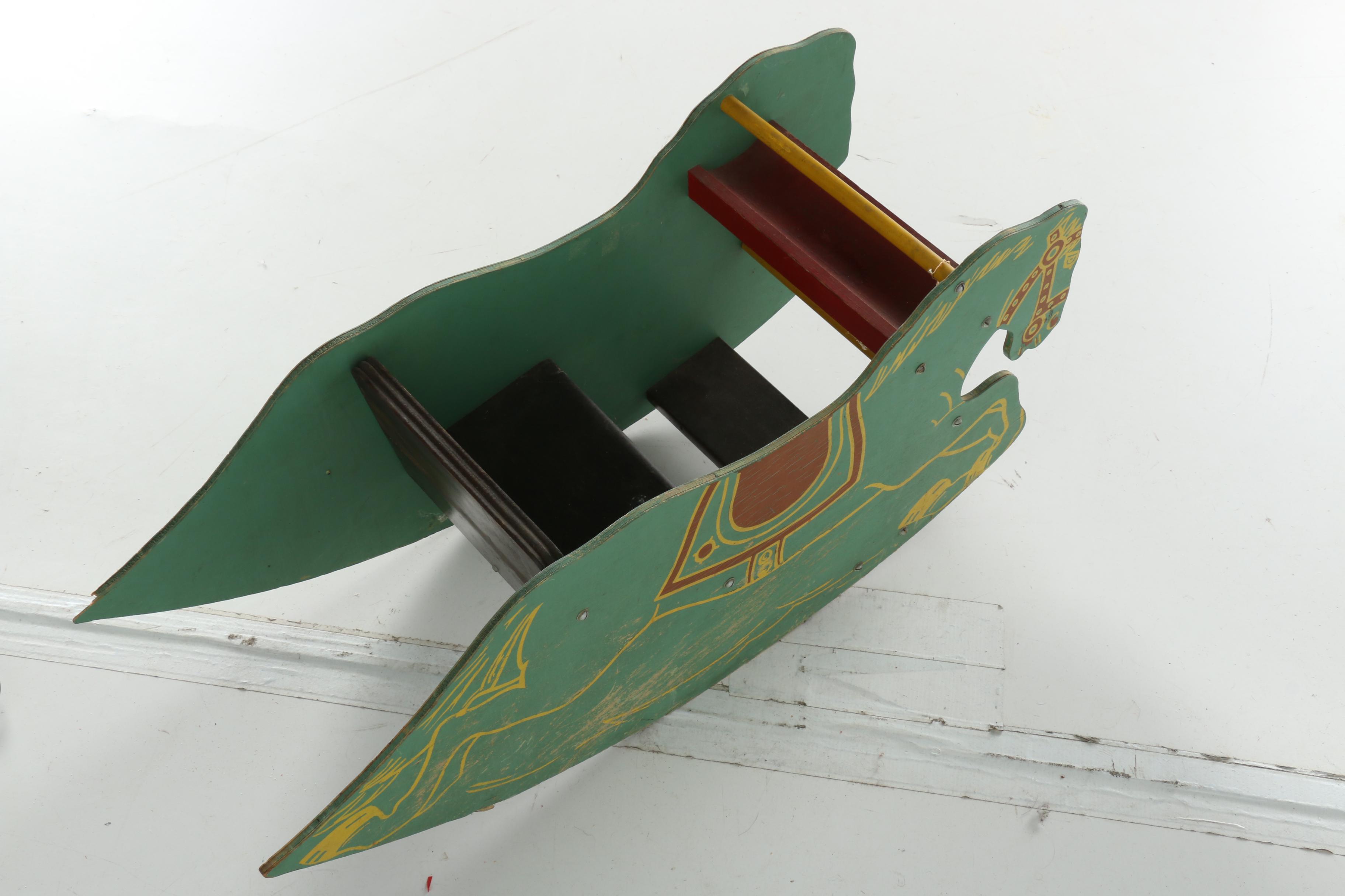 Hand-Painted Wooden Rocking Horse Bench
