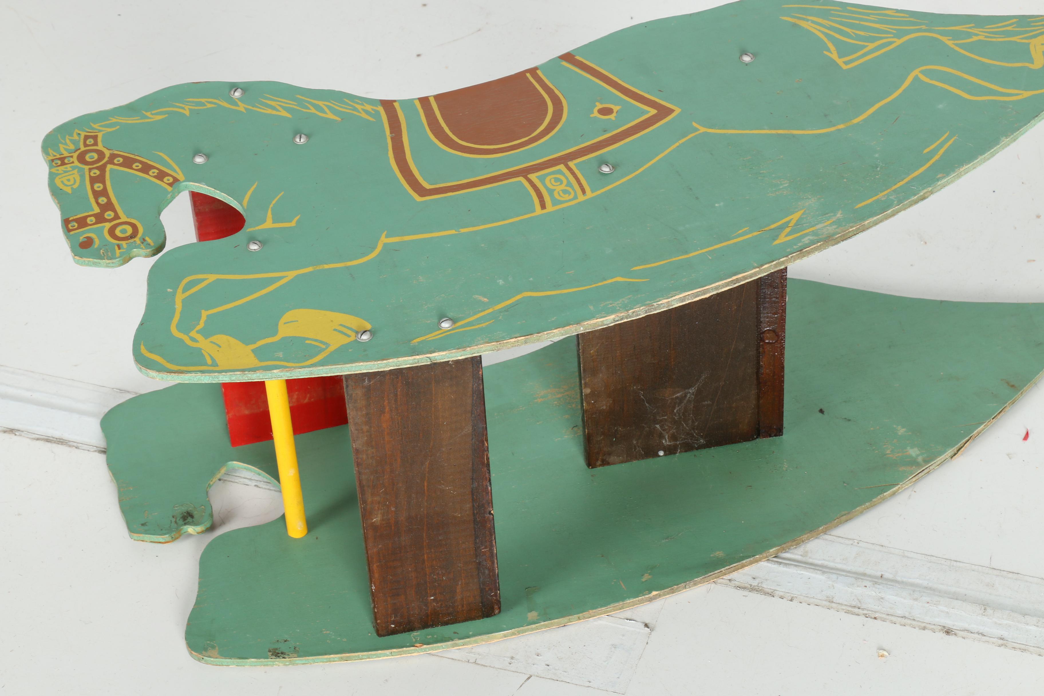 Hand-Painted Wooden Rocking Horse Bench
