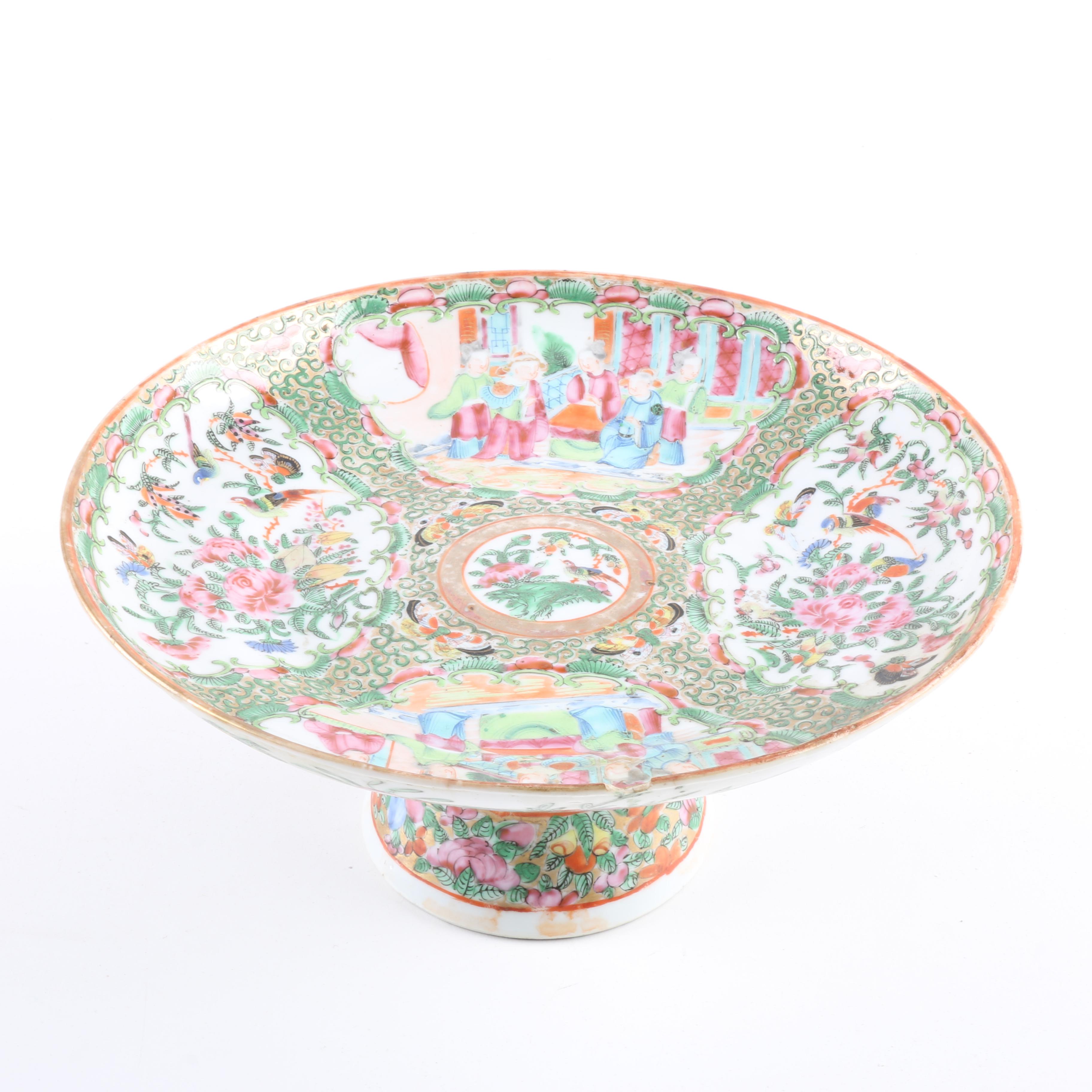 Chinese Rose Medallion Ceramic Tazza