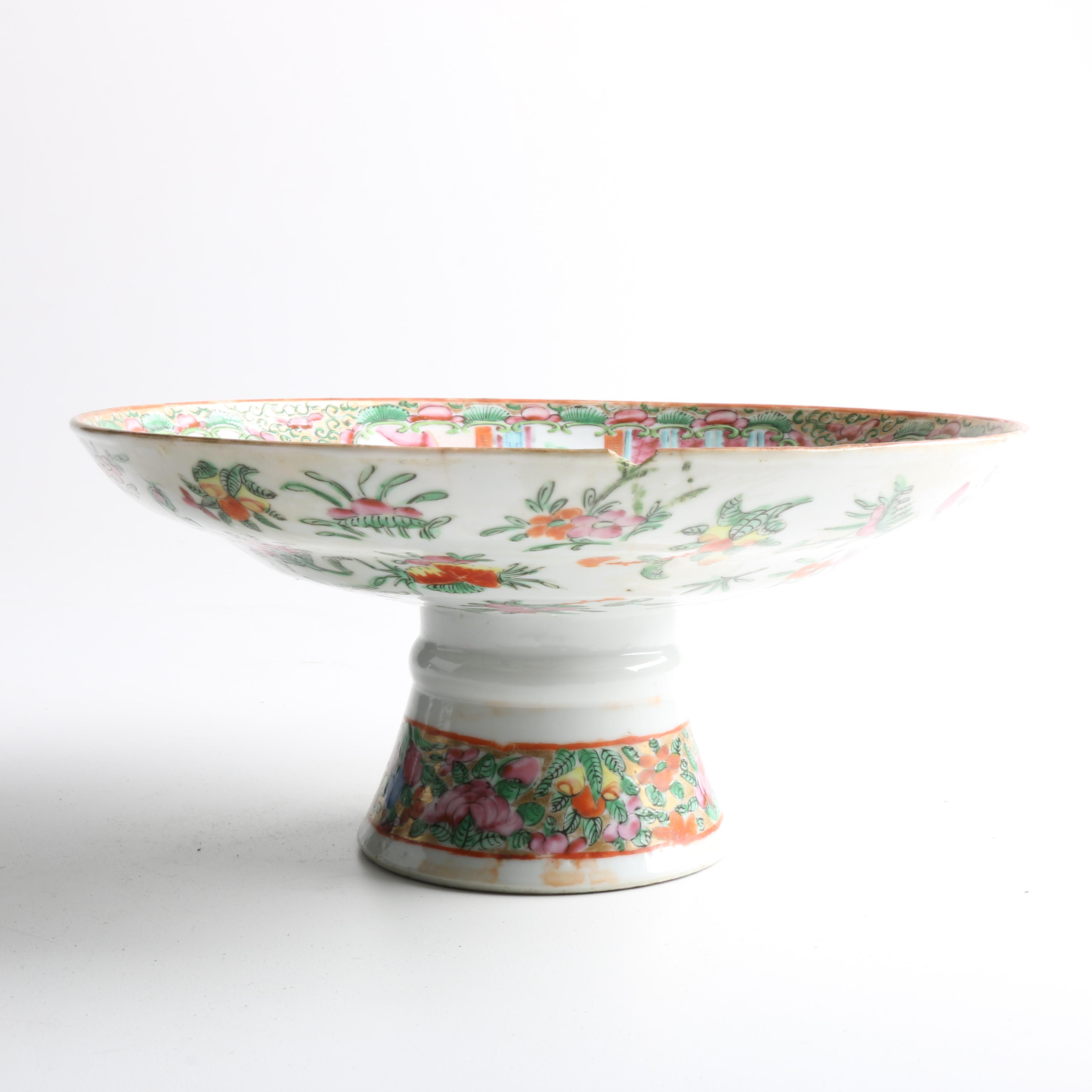 Chinese Rose Medallion Ceramic Tazza