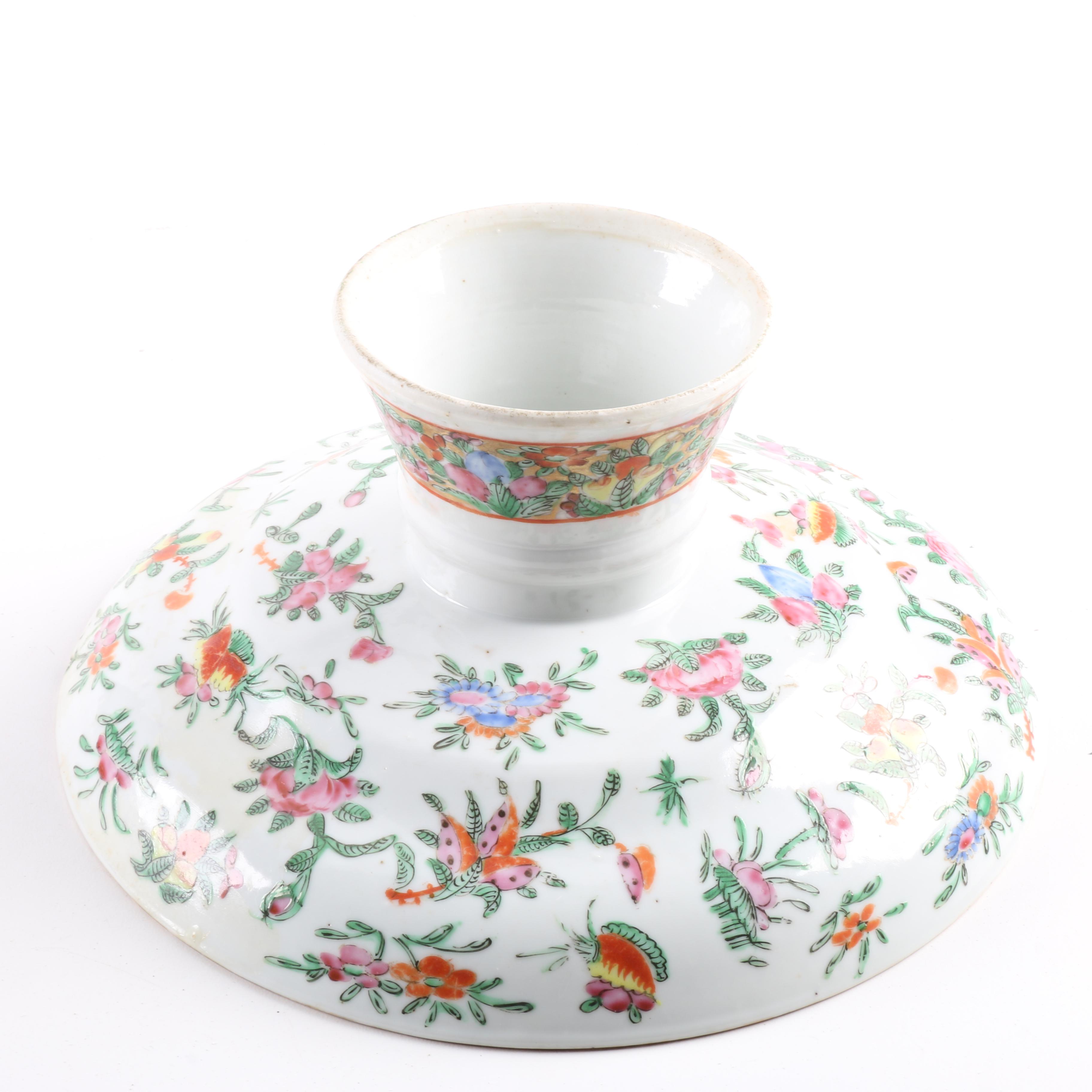 Chinese Rose Medallion Ceramic Tazza