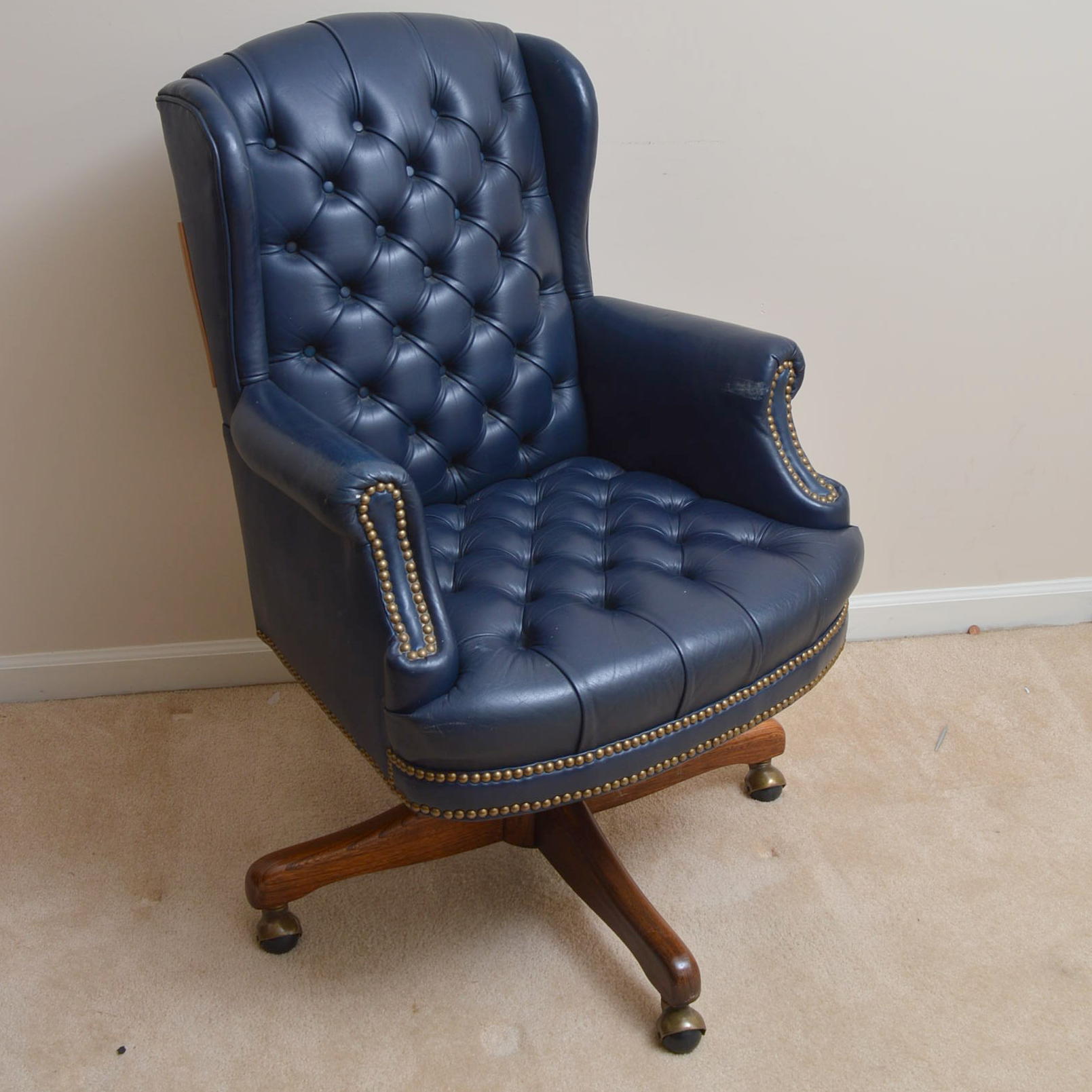 Tufted Navy Blue Leatherette Desk Chair