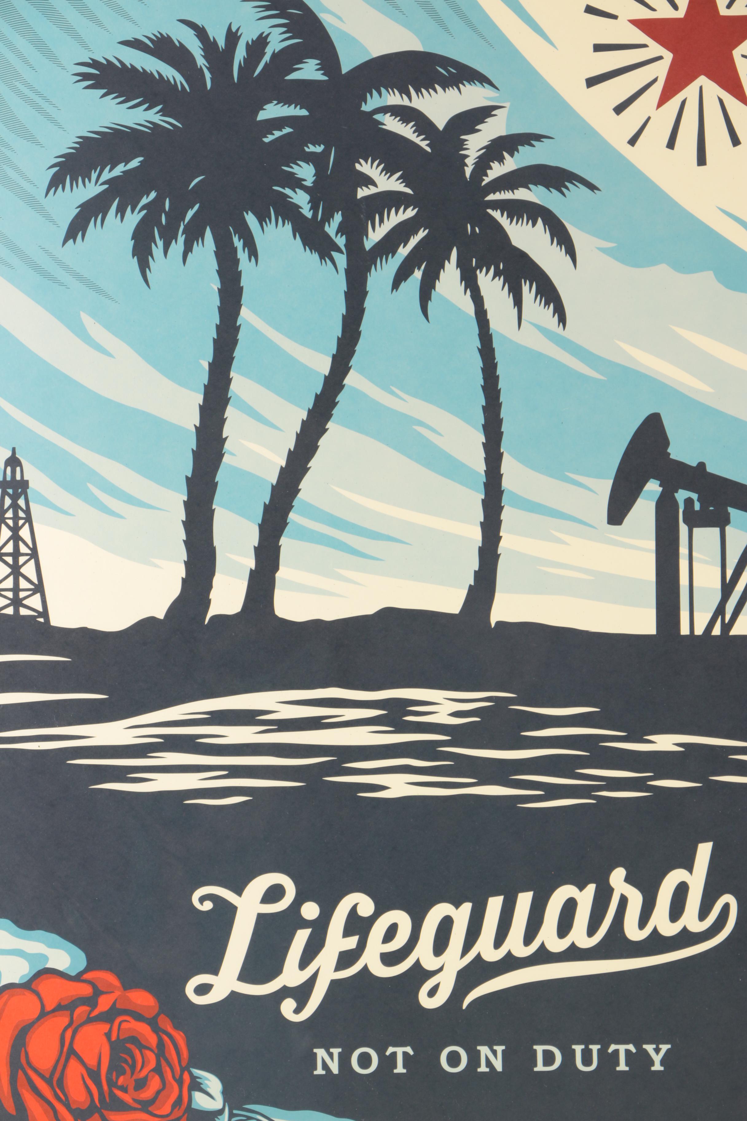 Shephard Fairey Lithograph On Paper "Lifeguard Not on Duty"
