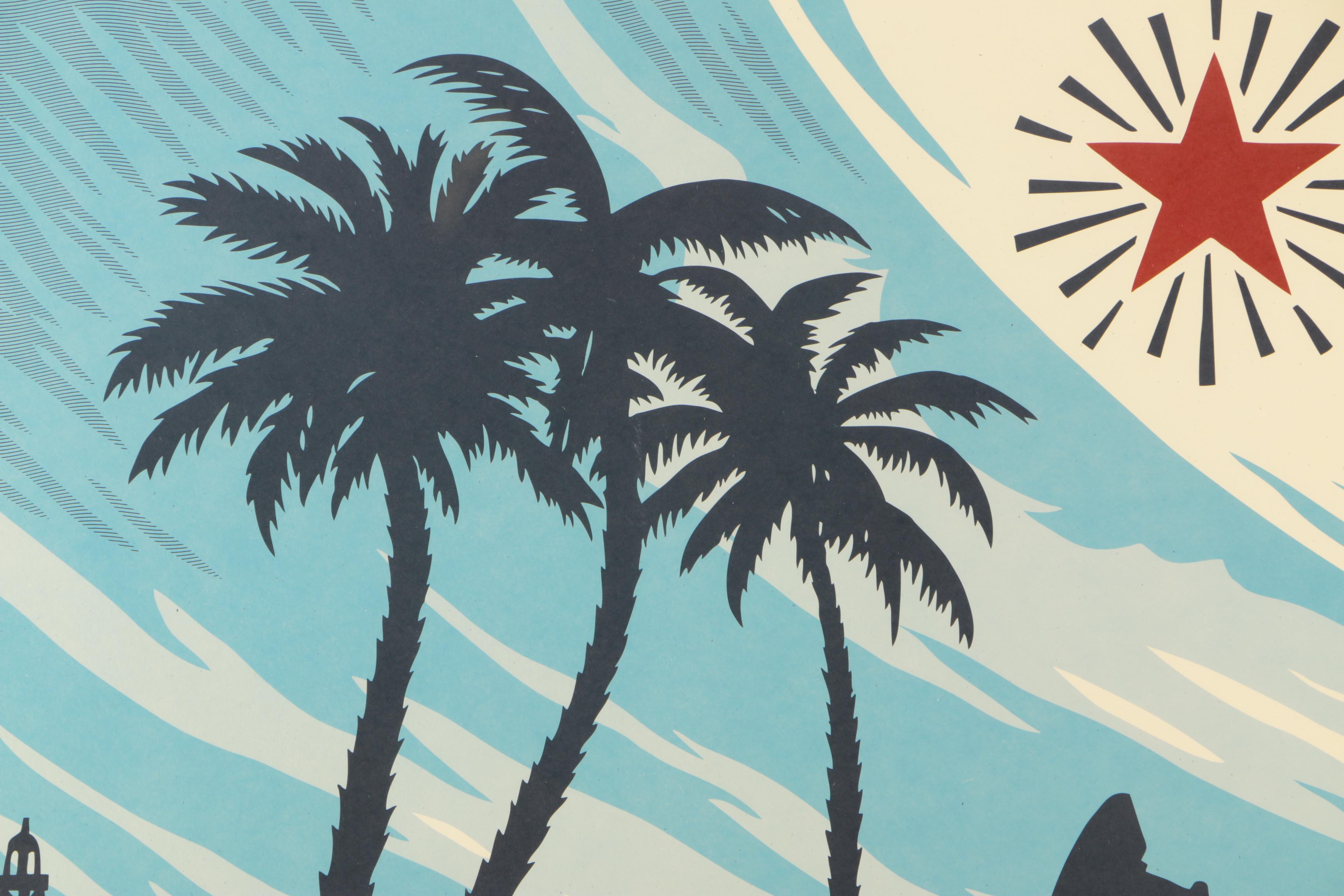 Shephard Fairey Lithograph On Paper "Lifeguard Not on Duty"