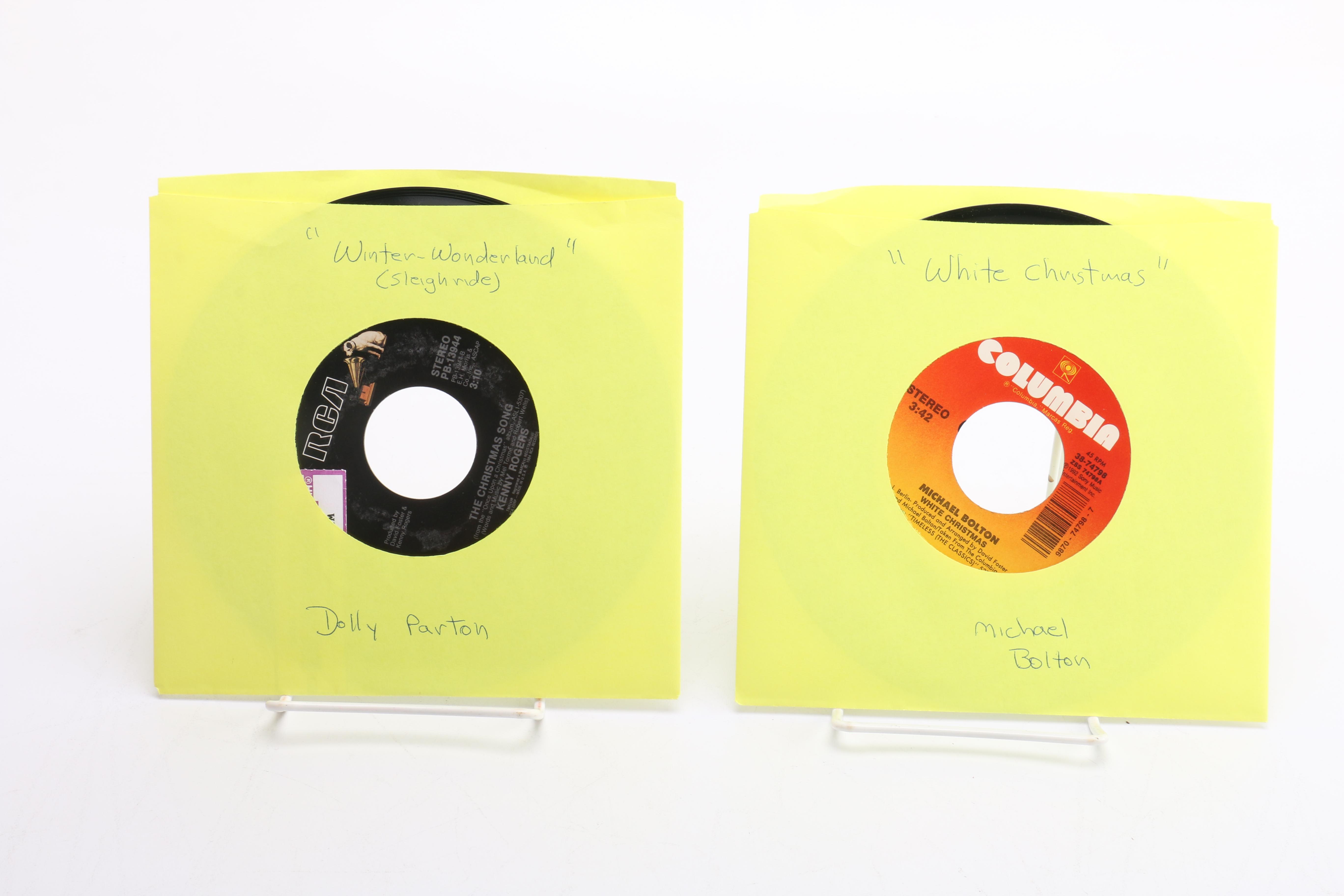 Collection of Christmas Singles in Vintage Red and White Carrying Case