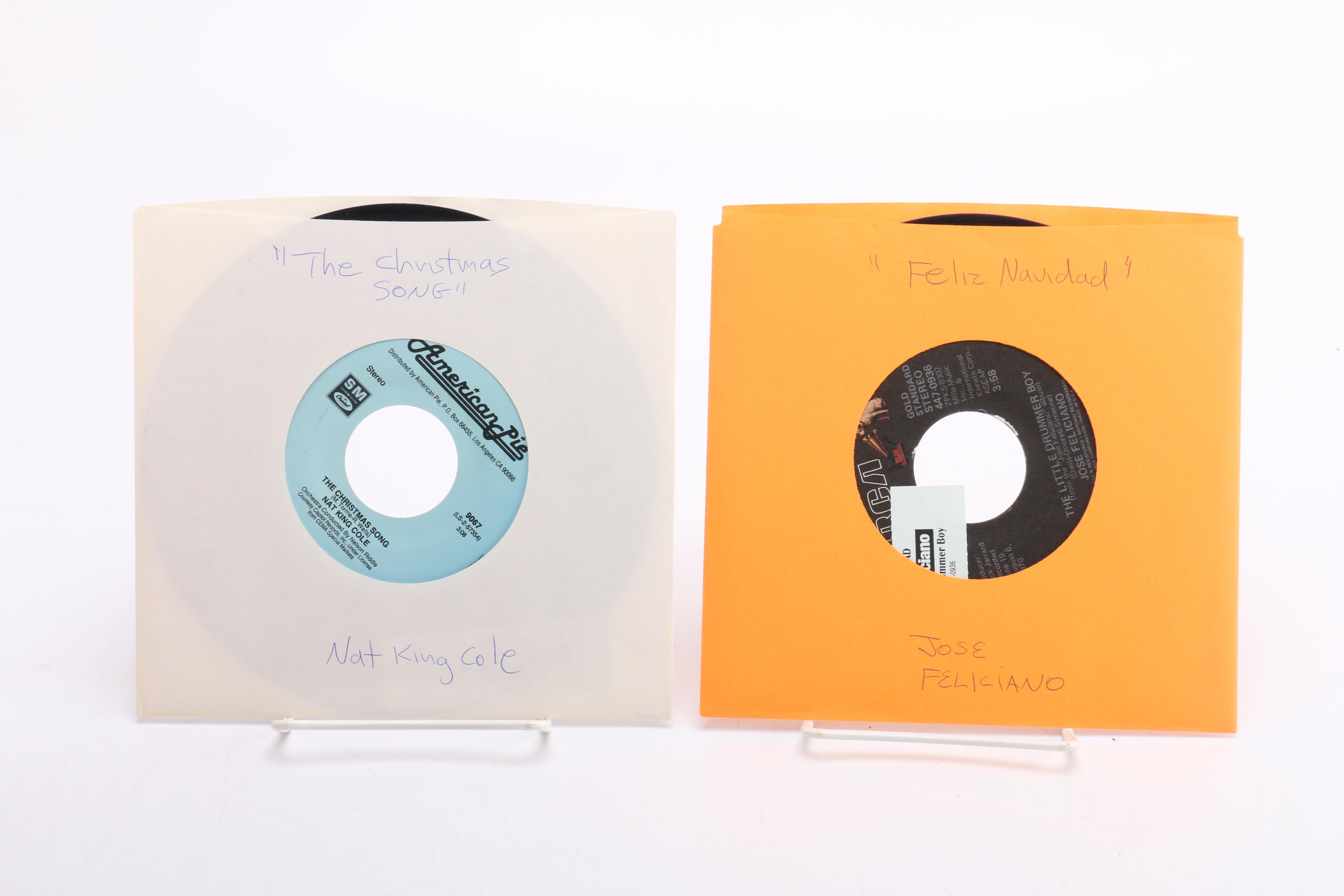 Collection of Christmas Singles in Vintage Red and White Carrying Case