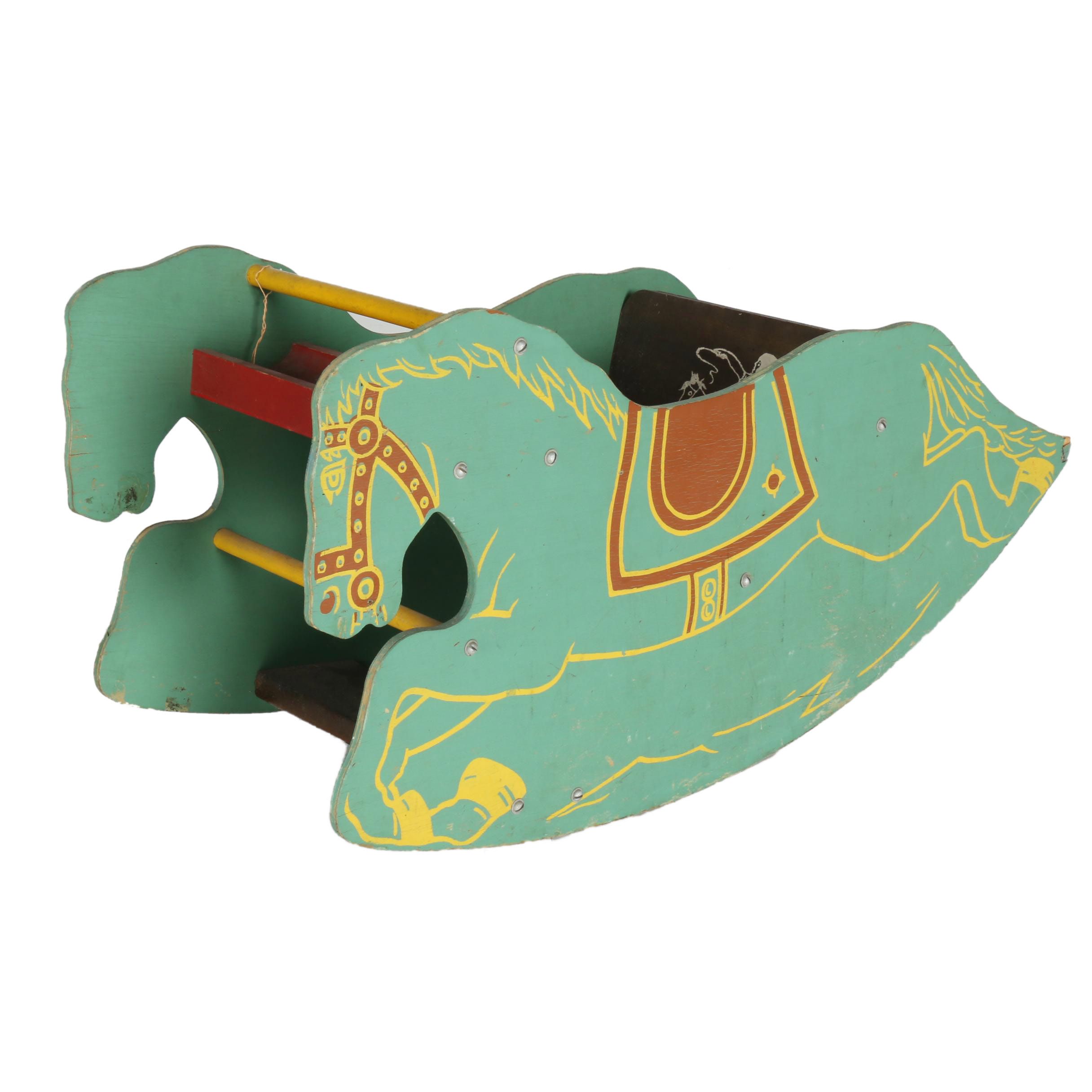 Hand-Painted Wooden Rocking Horse Bench