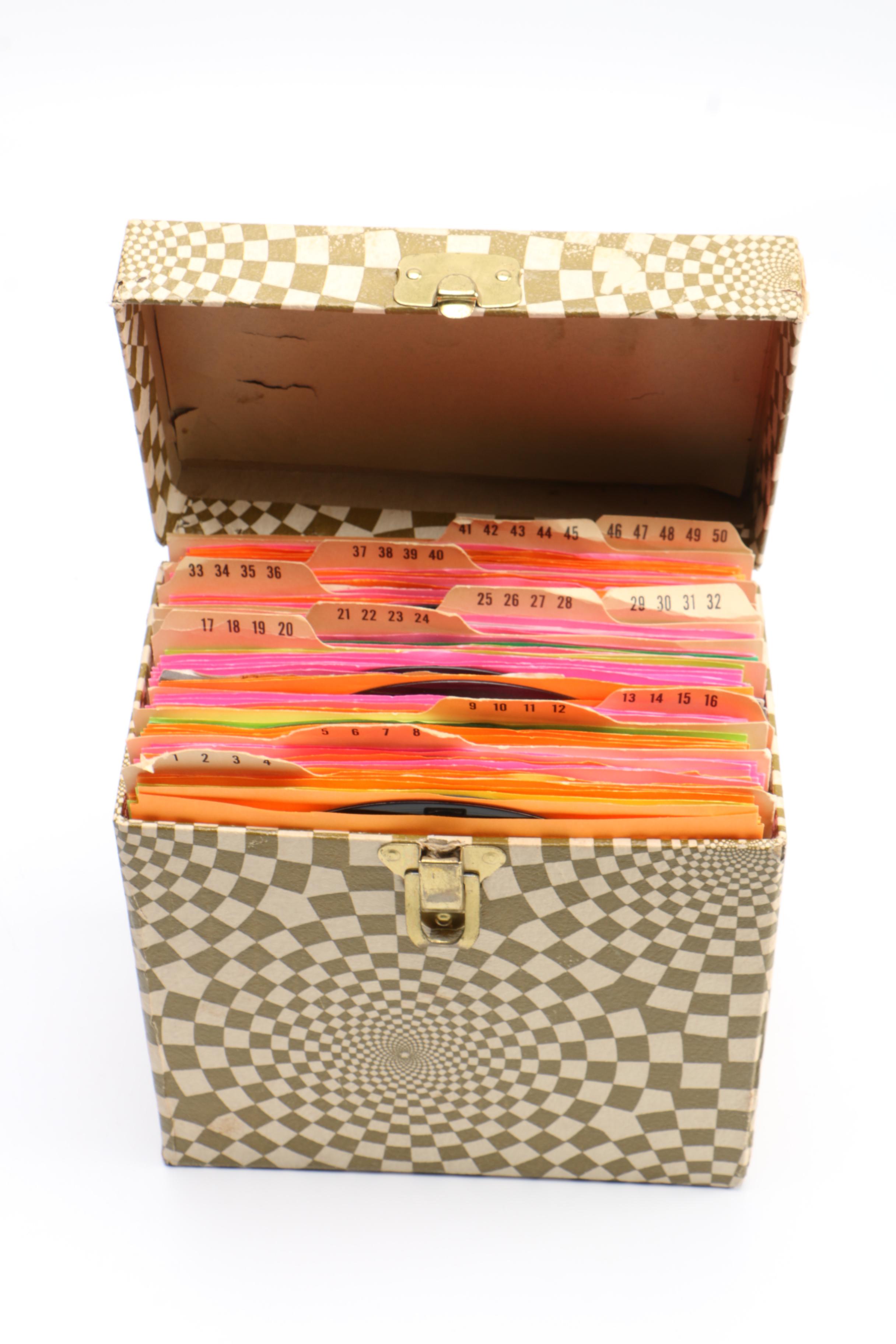 Vintage 45 RPM Record Carrying Case and Records