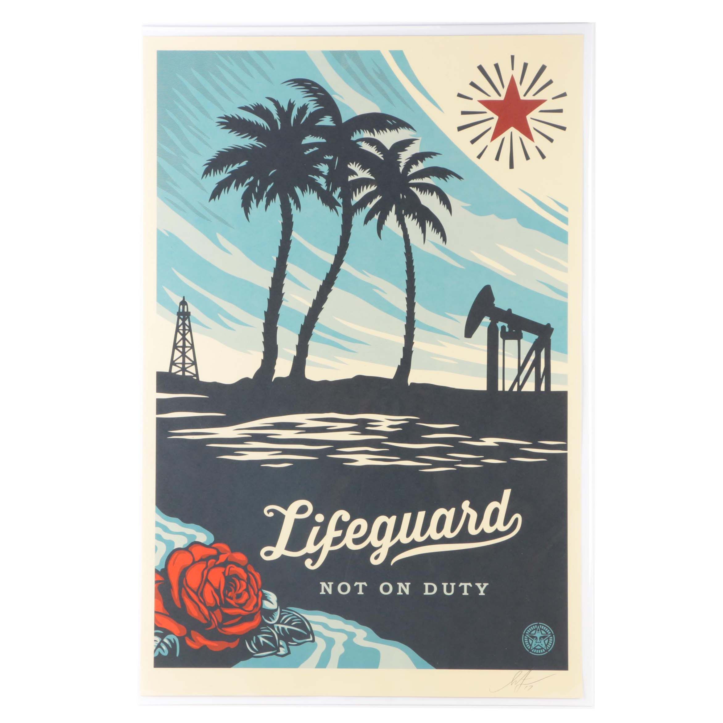 Shephard Fairey Lithograph On Paper "Lifeguard Not on Duty"