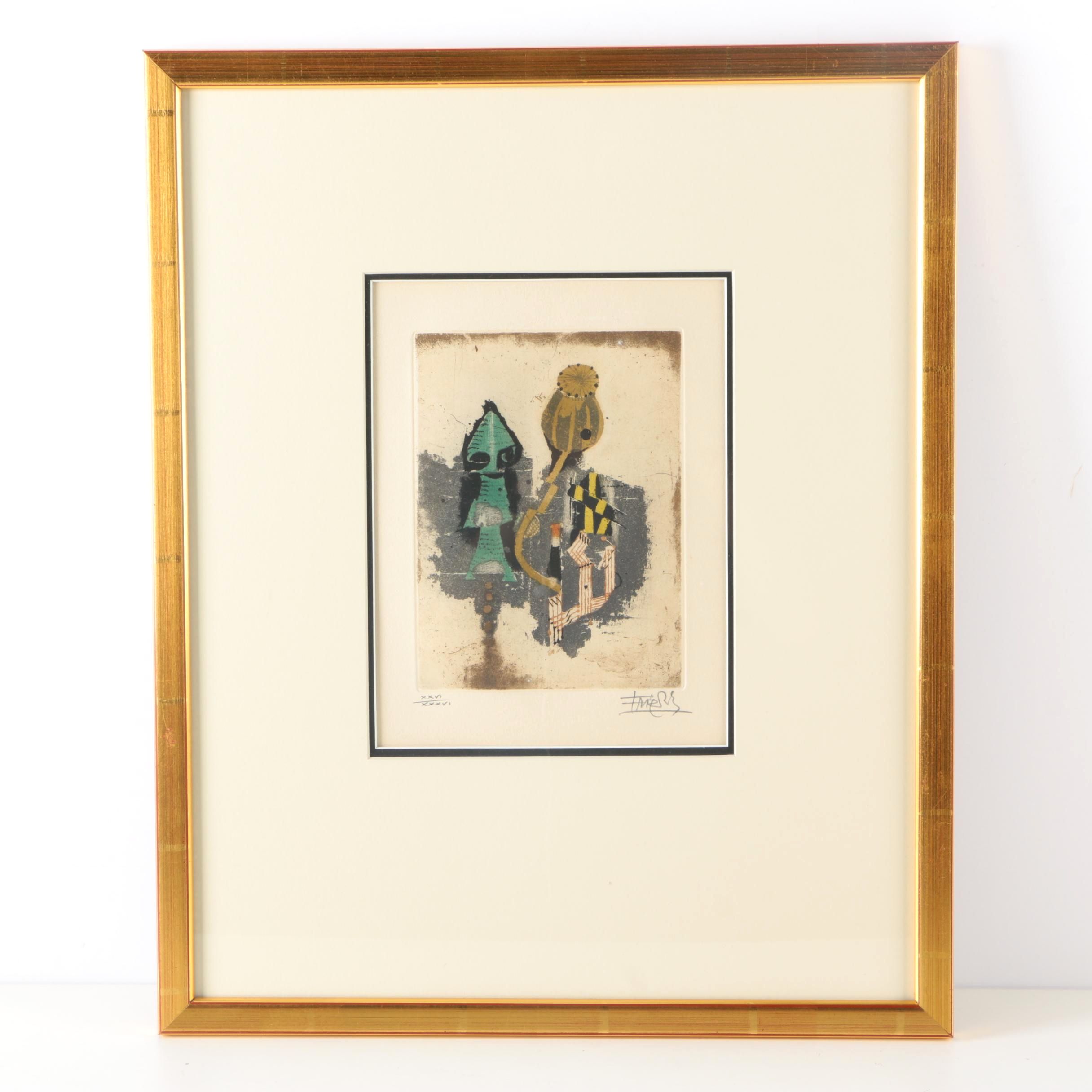 Johnny Friedlaender Limited Edition Etching With Aquatint of Abstract Composition