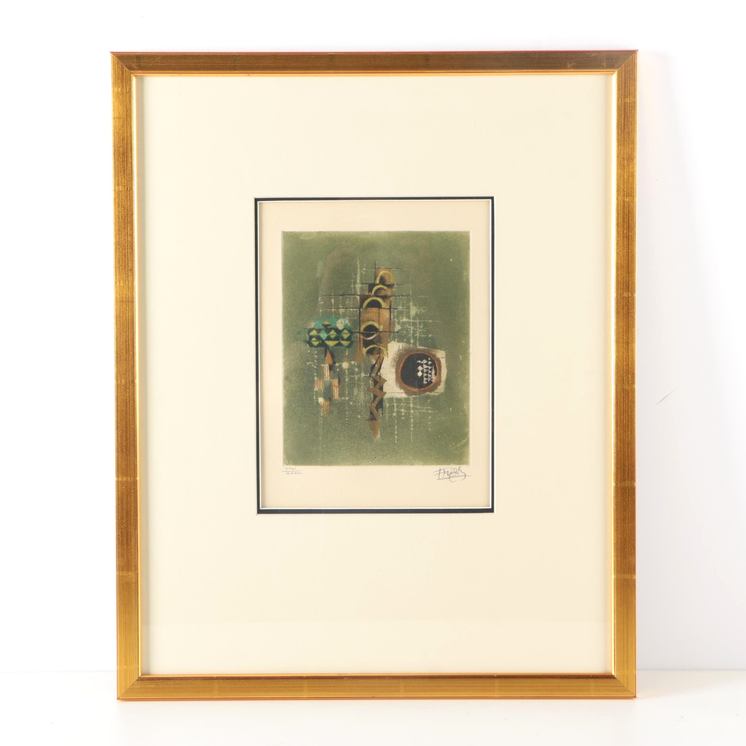 Johnny Friedlaender Limited Edition Aquatint Etching on Paper of Abstract Composition