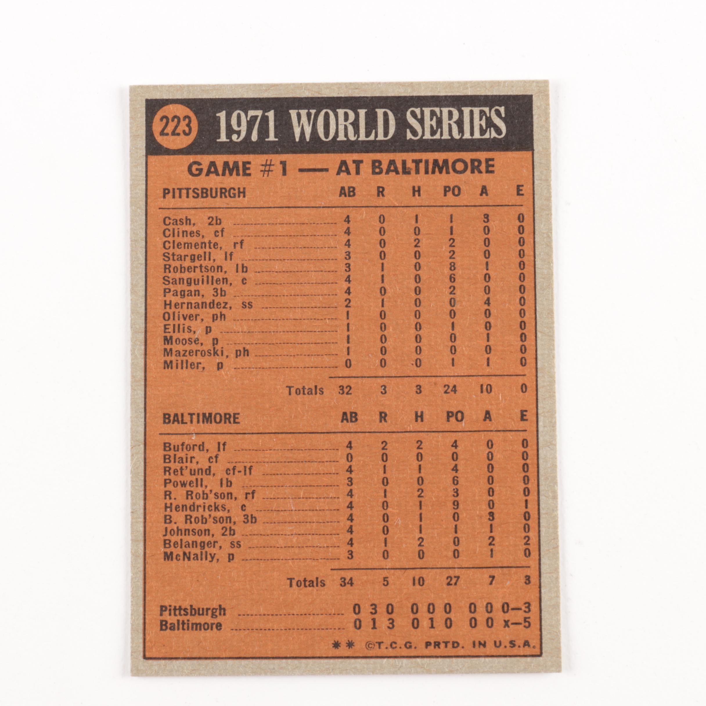1971 Topps World Series Baseball Cards Numbers 223-230