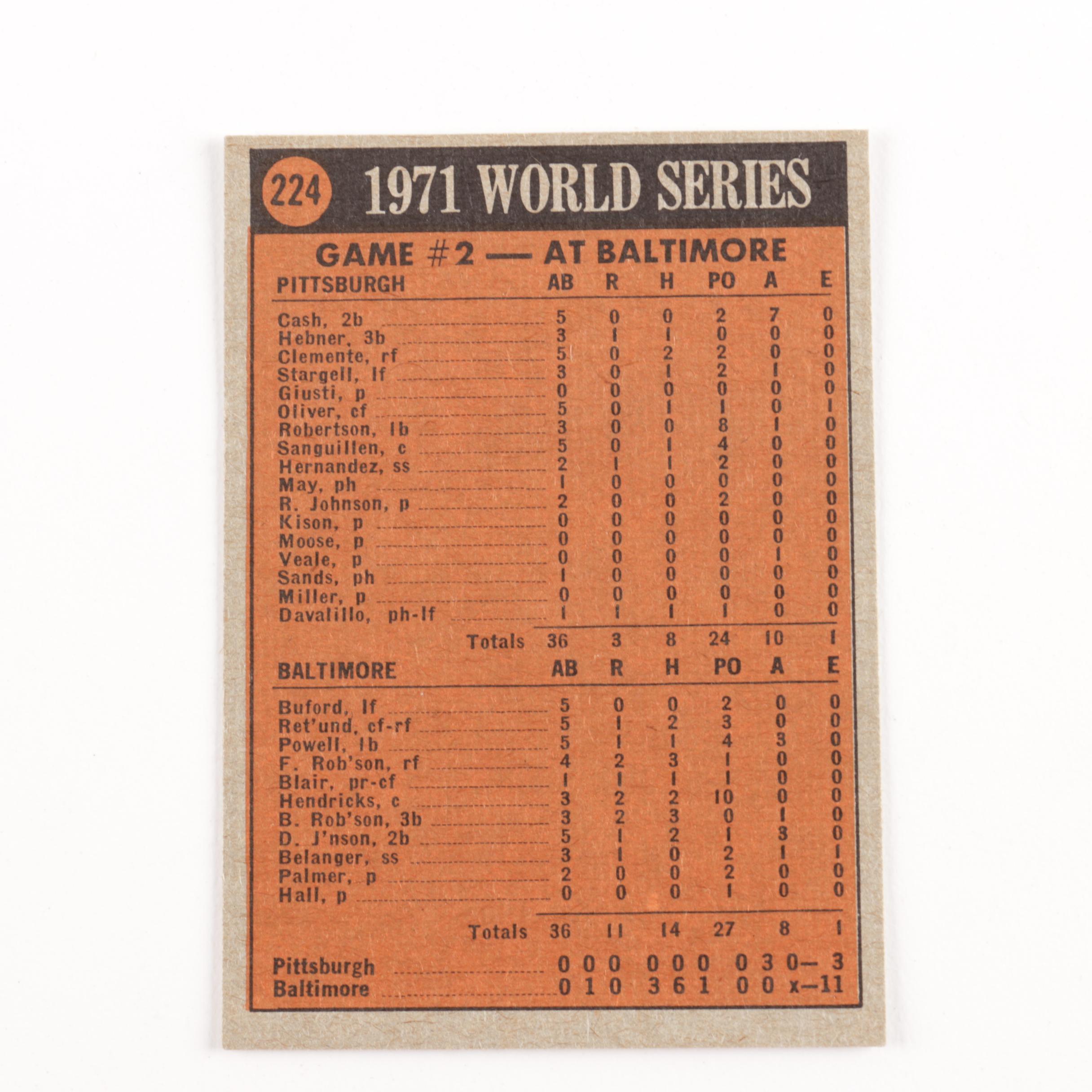 1971 Topps World Series Baseball Cards Numbers 223-230