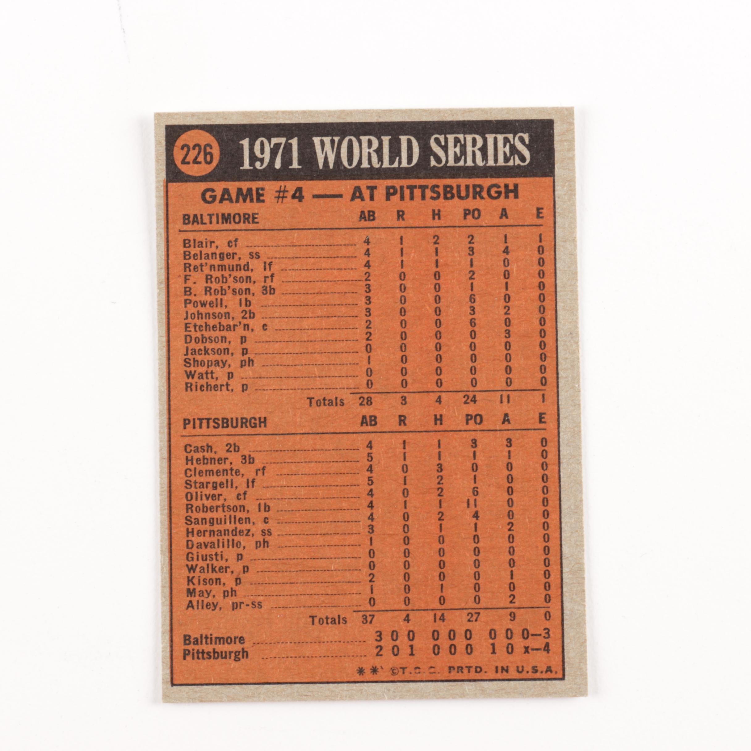 1971 Topps World Series Baseball Cards Numbers 223-230