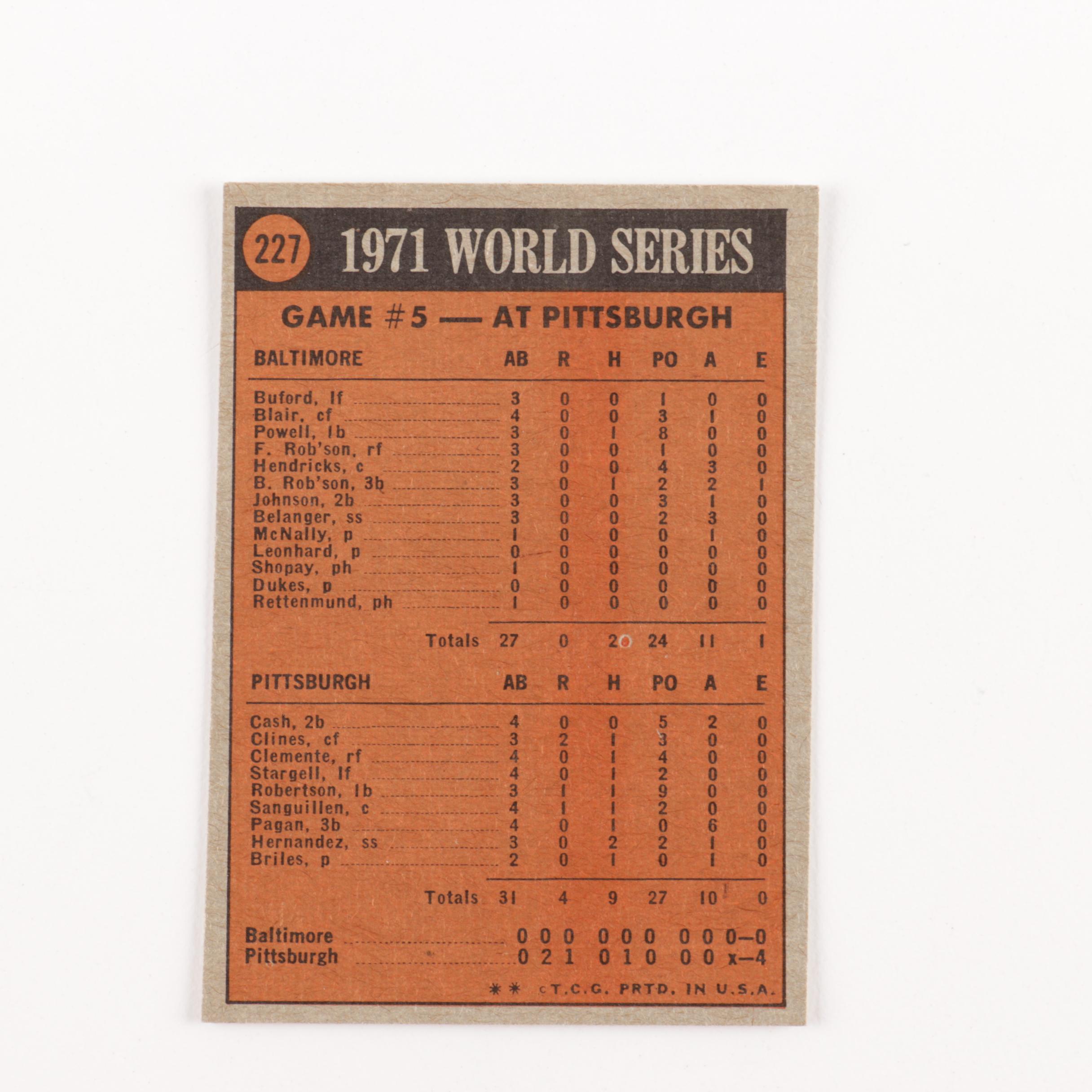 1971 Topps World Series Baseball Cards Numbers 223-230