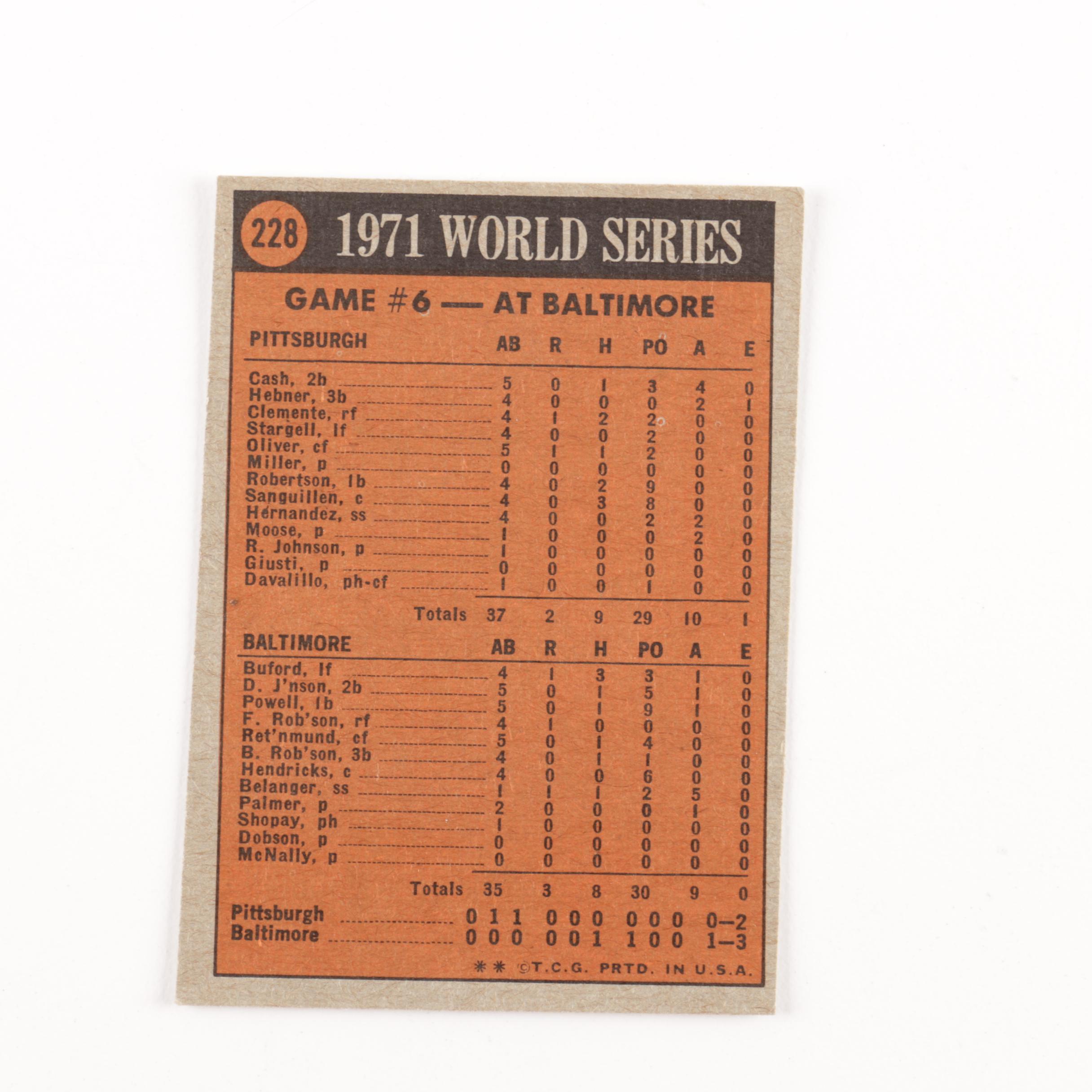 1971 Topps World Series Baseball Cards Numbers 223-230