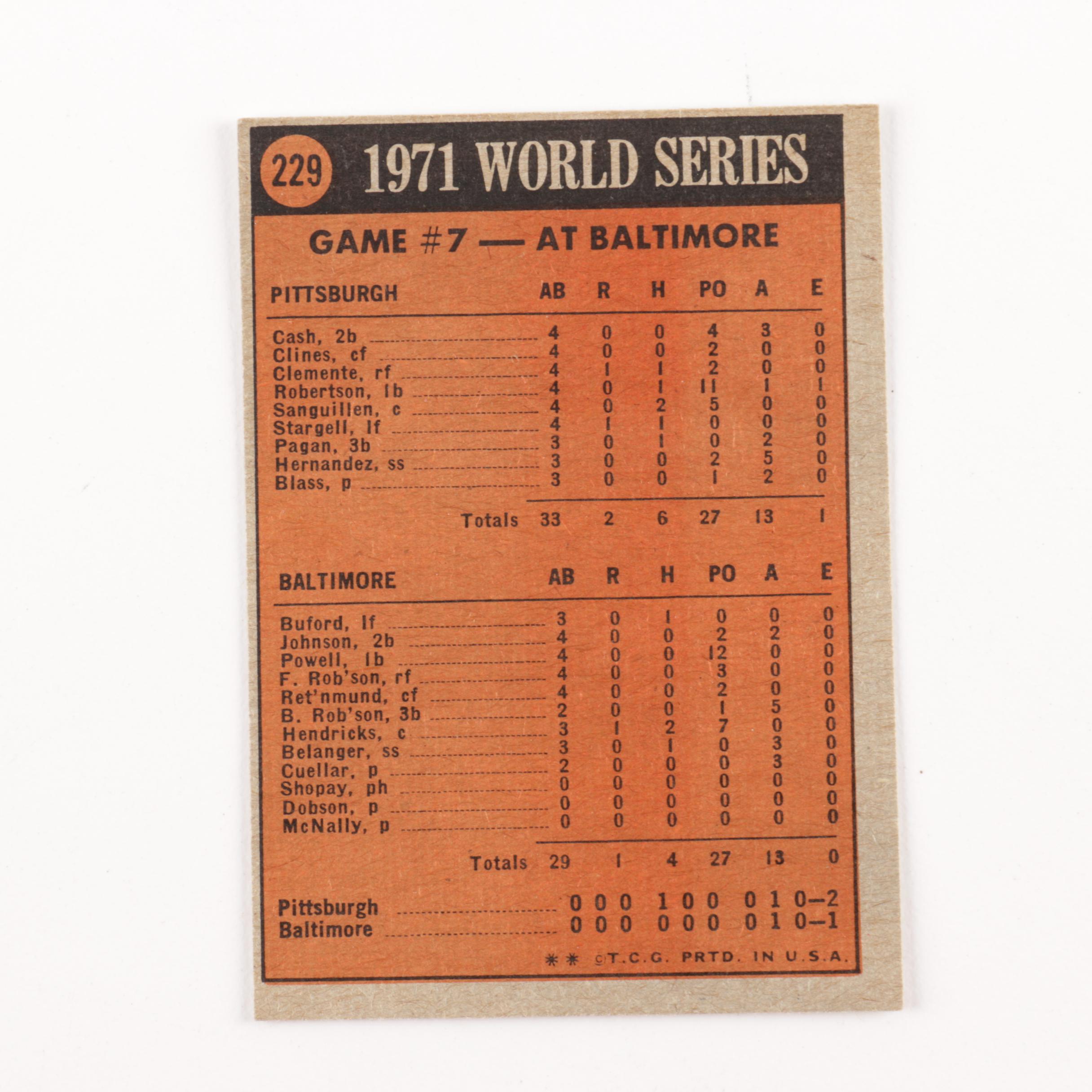 1971 Topps World Series Baseball Cards Numbers 223-230