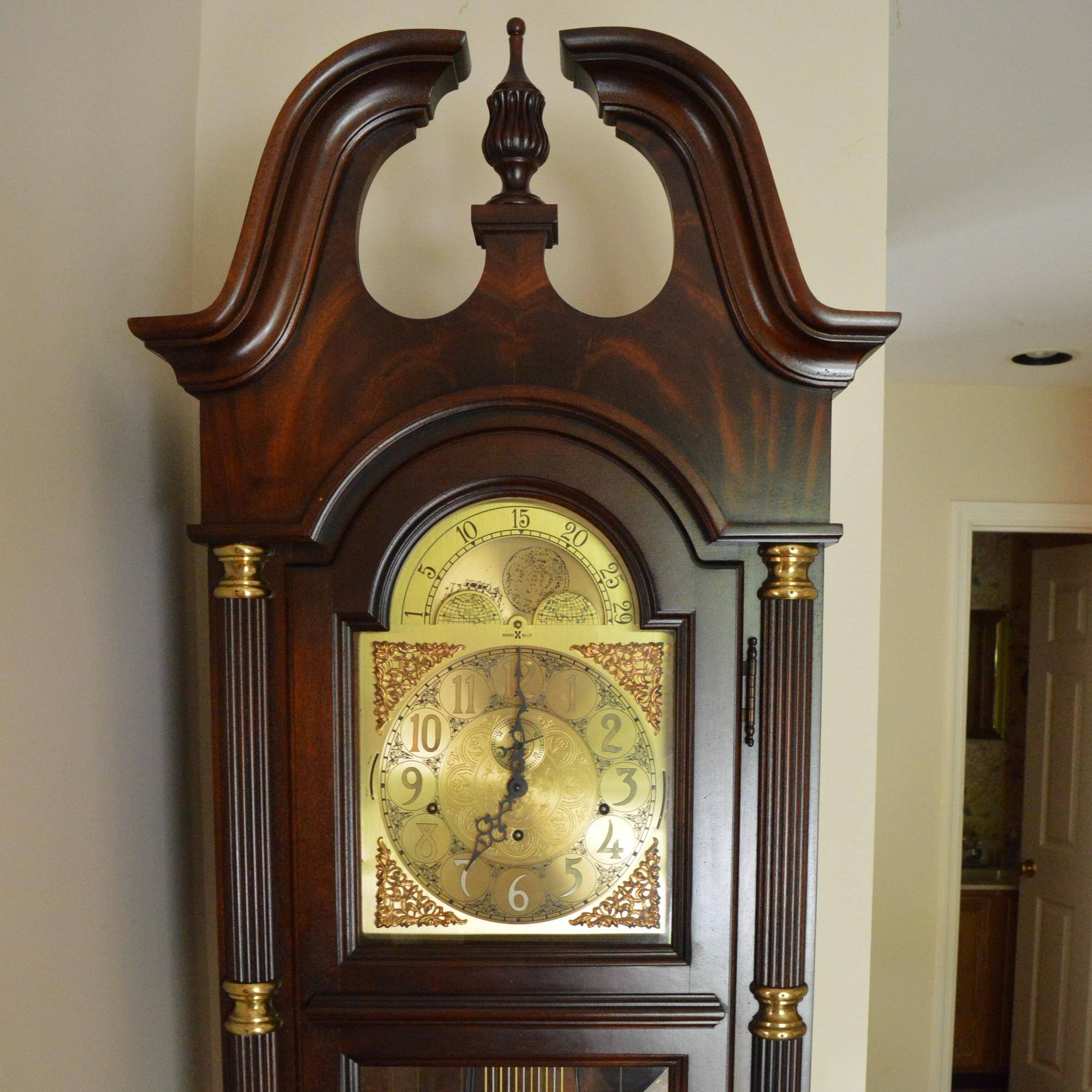 Queen Anne Style Mahogany Grandfather Clock by Howard Miller Clock Co.