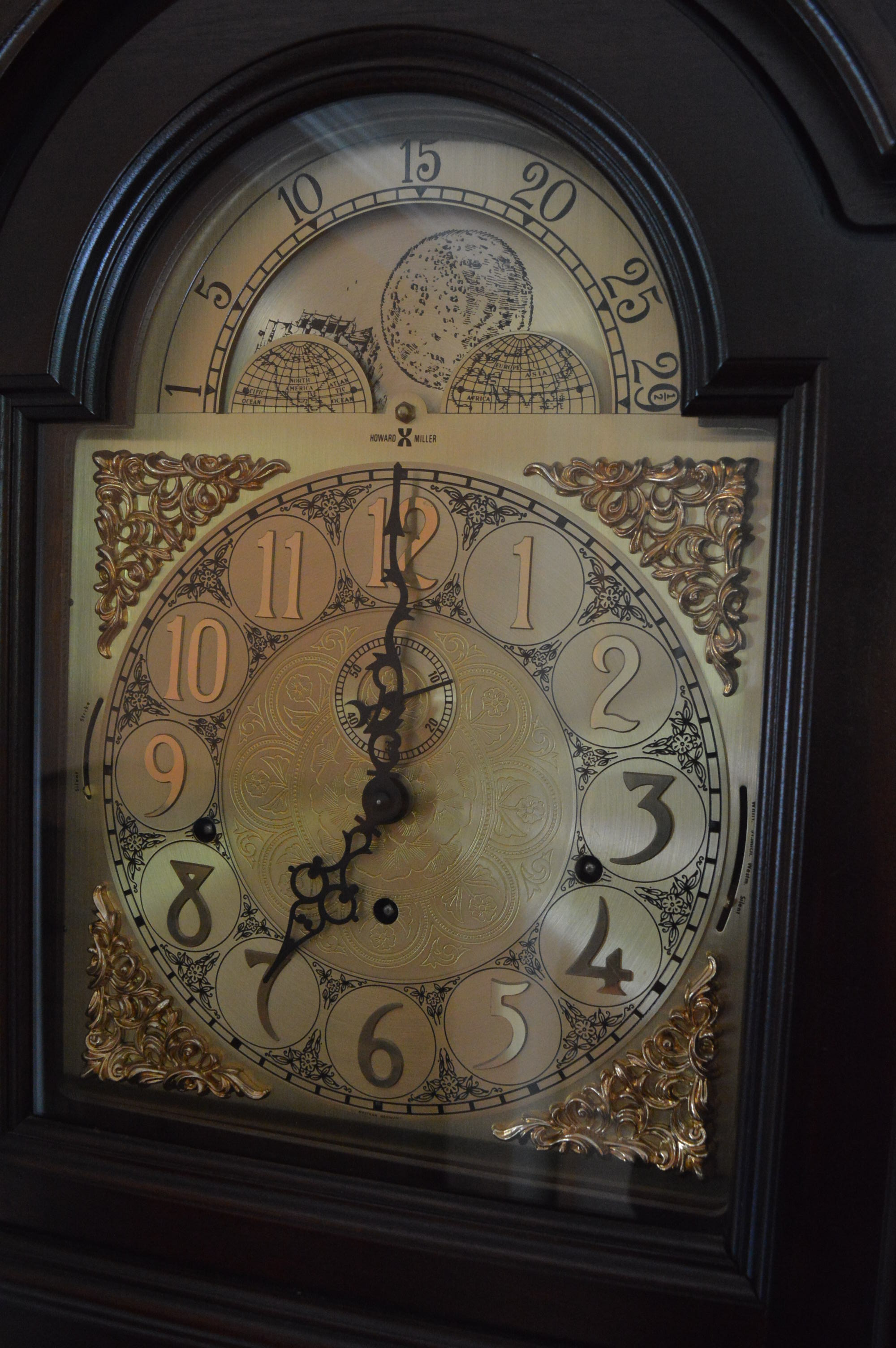 Queen Anne Style Mahogany Grandfather Clock by Howard Miller Clock Co.