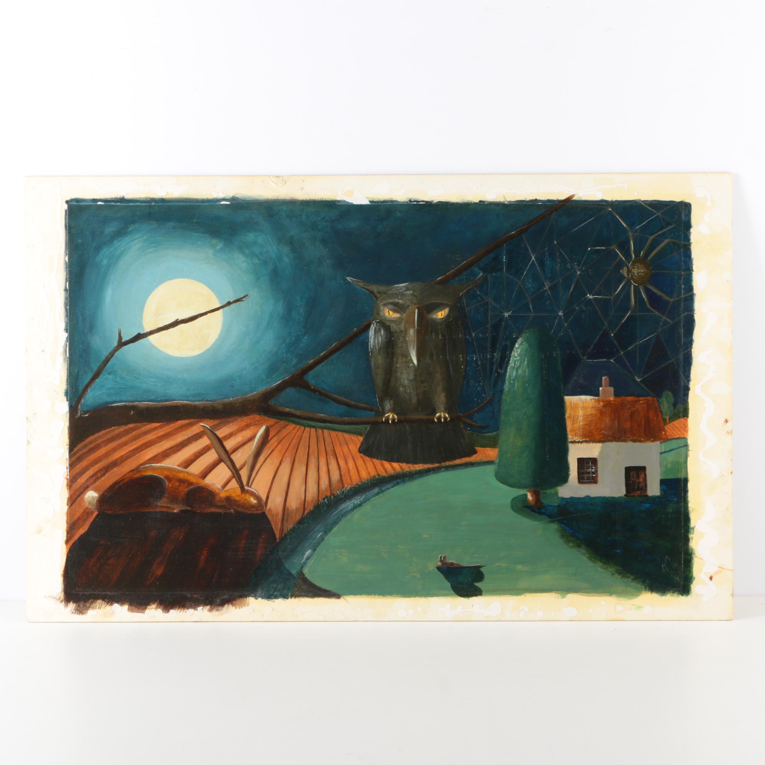 Oil Painting on Board of Surreal Landscape