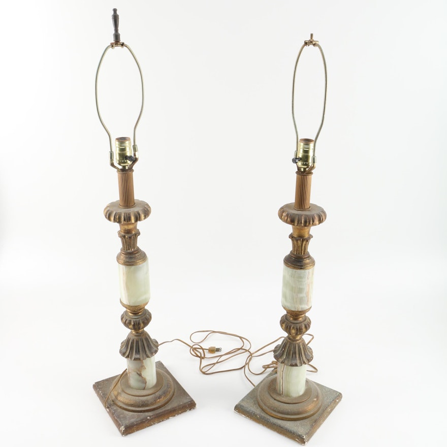 Italian Brass Tone Table Lamps