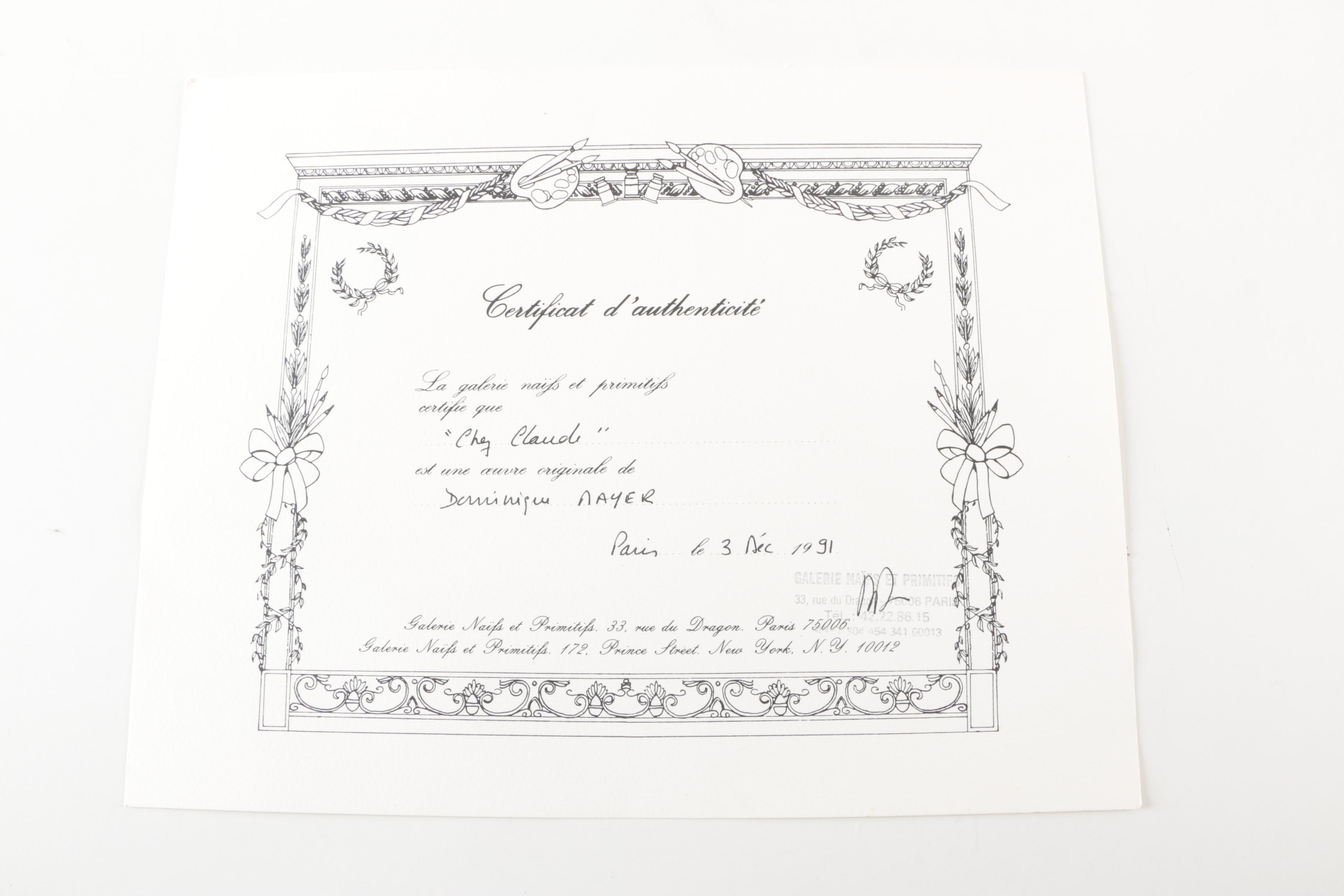 Giclee Print on Canvas After Dominique Nayer "Chez Claude"