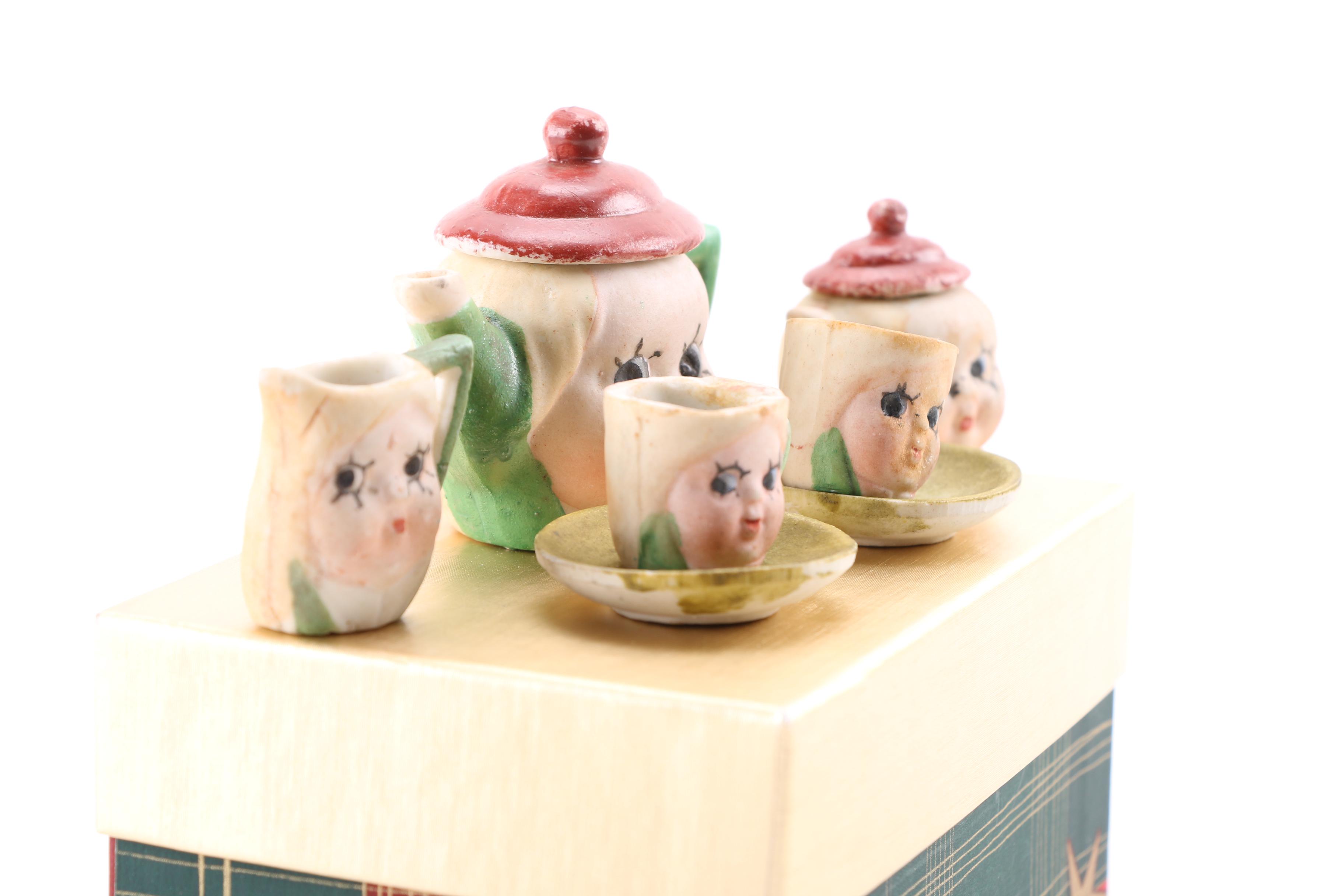 Hand Painted Ceramic Figural Tea Set