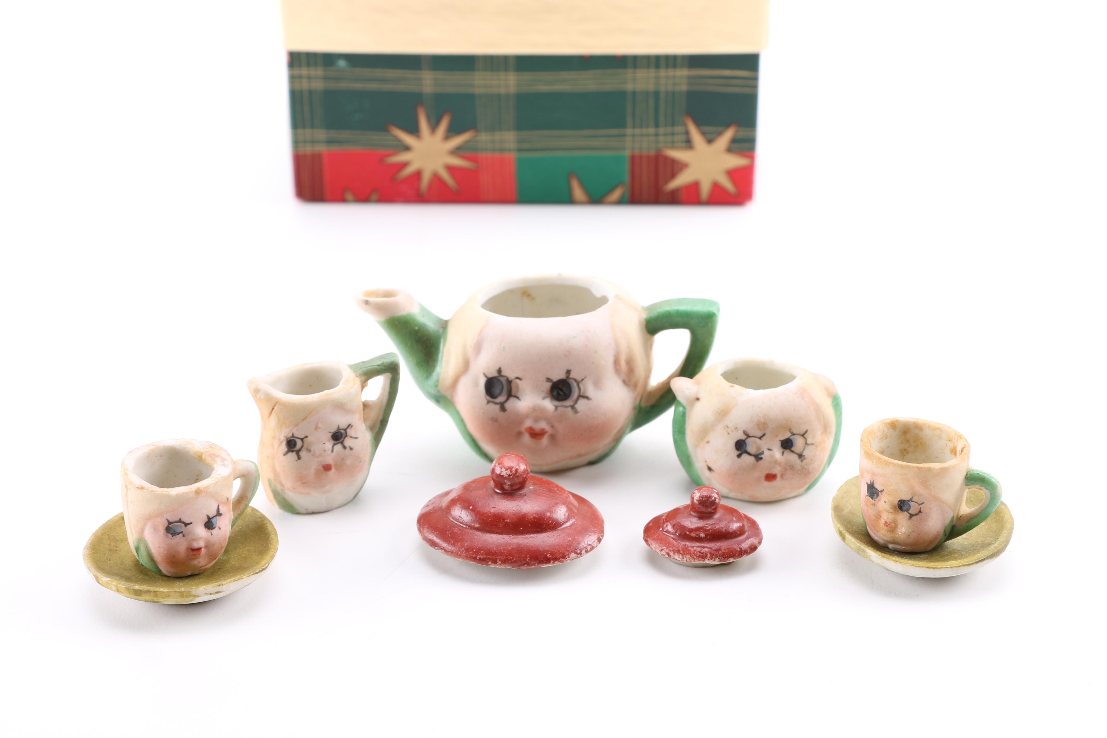 Hand Painted Ceramic Figural Tea Set