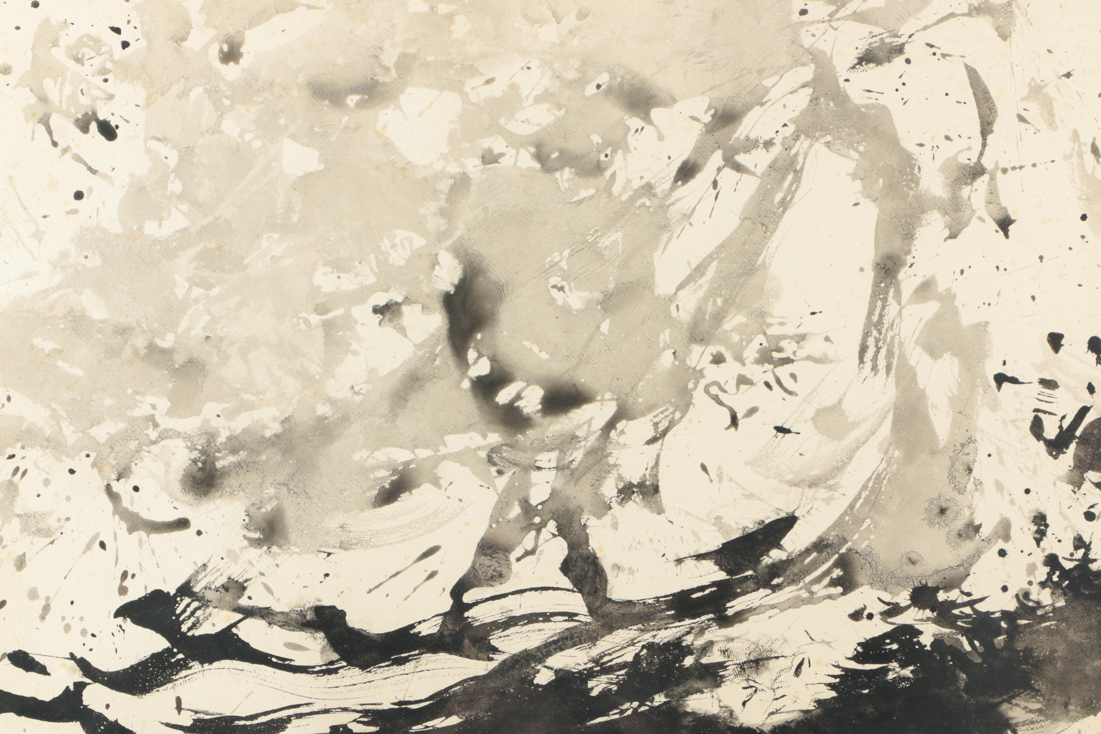 Ray Prohaska Ink Wash Painting on Paper of Abstract Composition