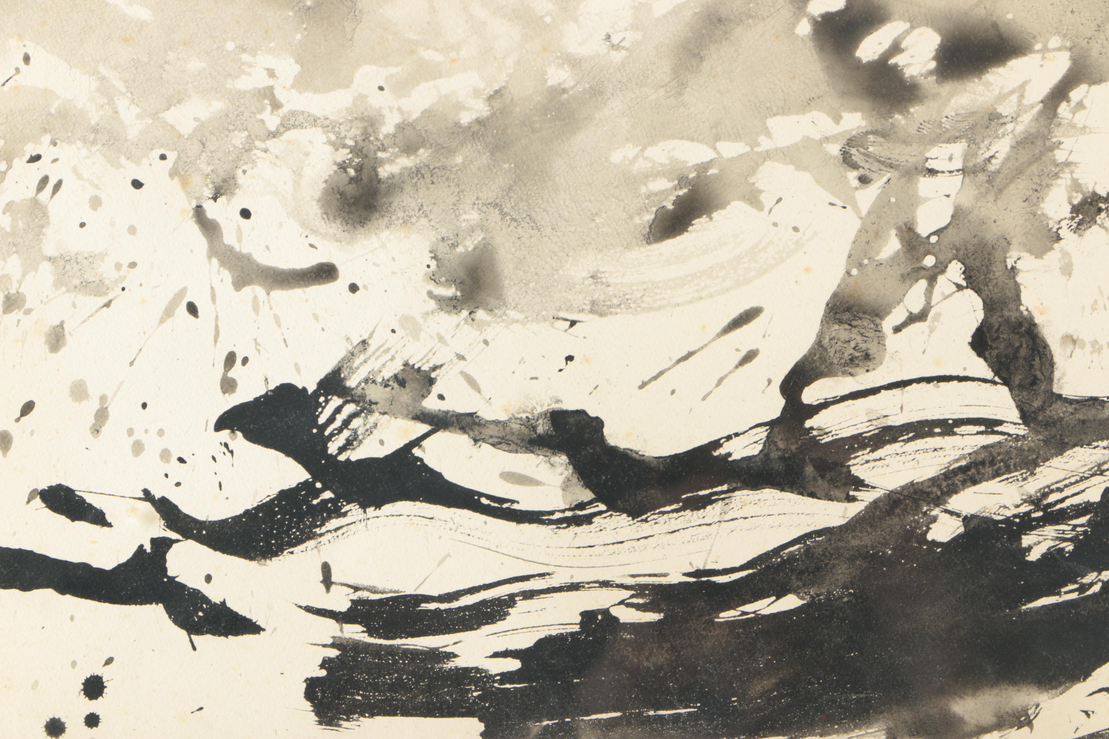 Ray Prohaska Ink Wash Painting on Paper of Abstract Composition