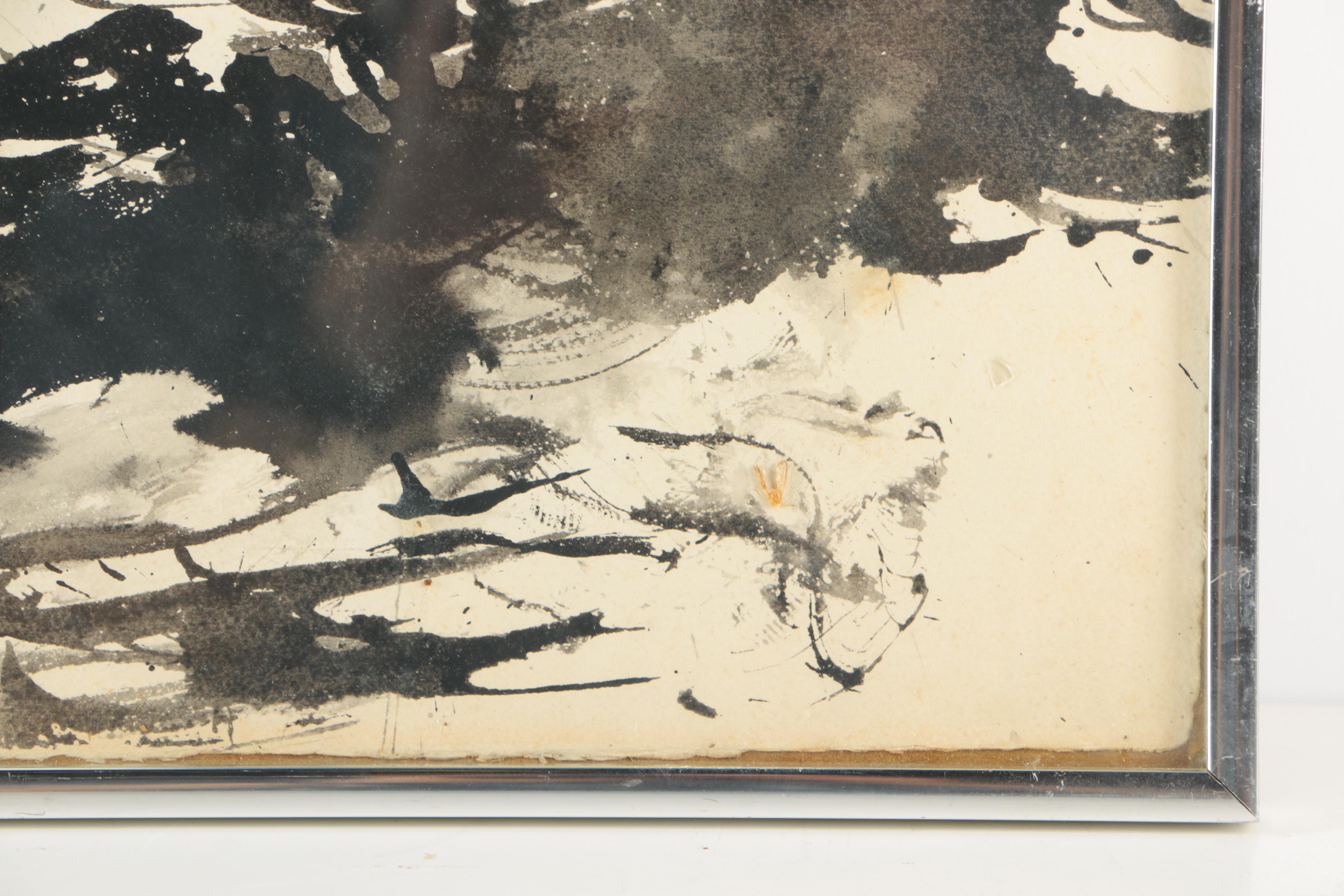 Ray Prohaska Ink Wash Painting on Paper of Abstract Composition