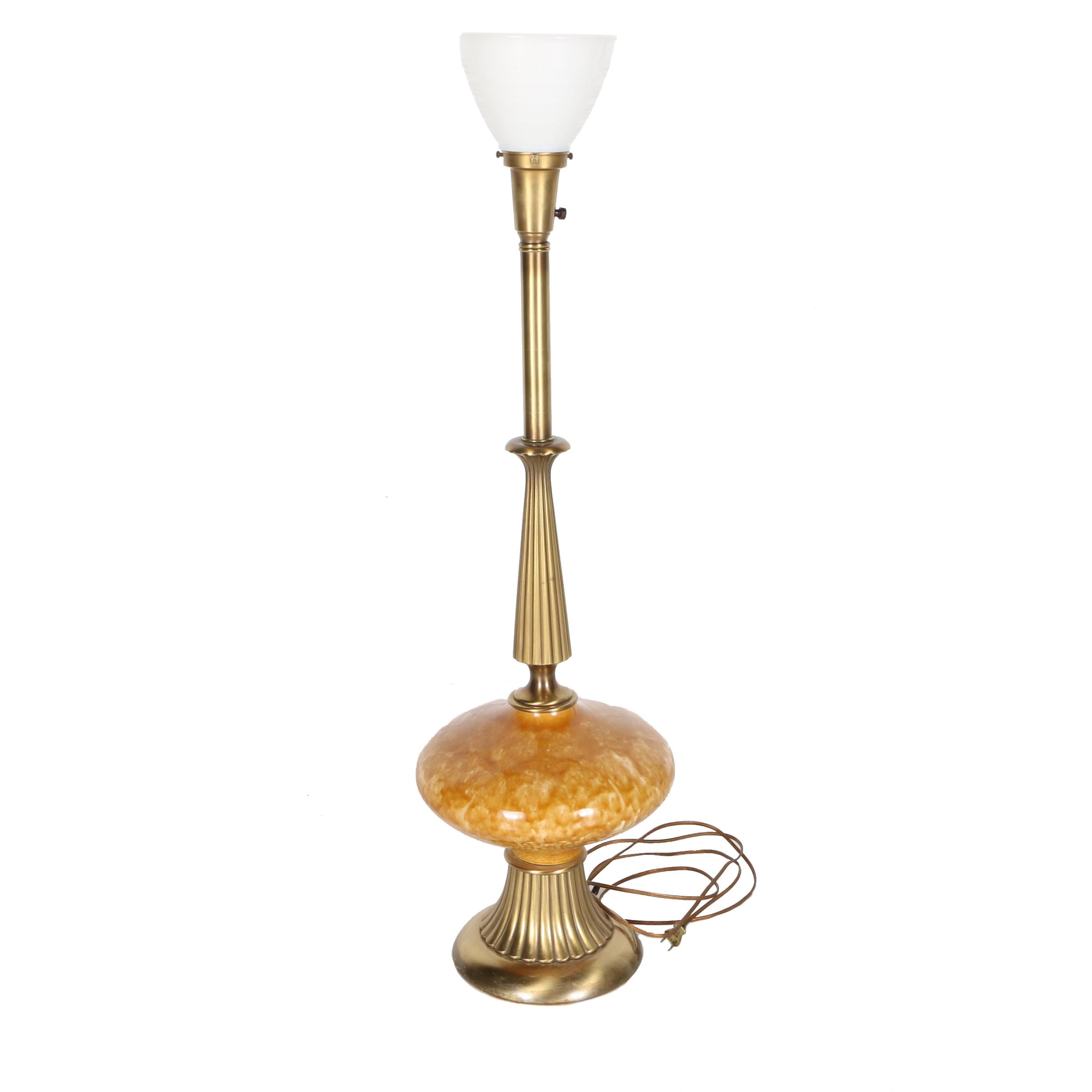 Bronze and Amber Tone Torchiere Lamp