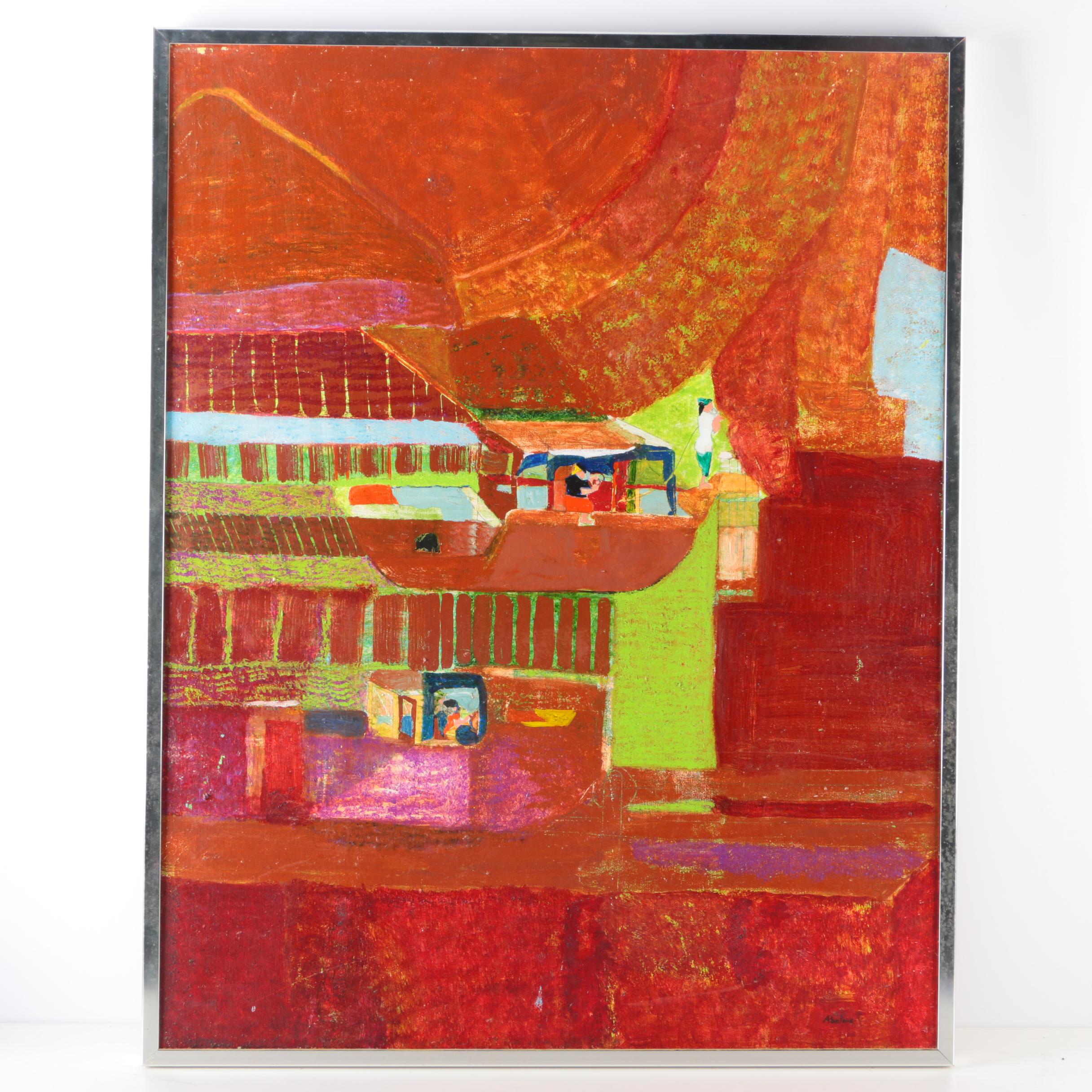 Joan Abelove Oil Painting on Canvas "Nightbridge"