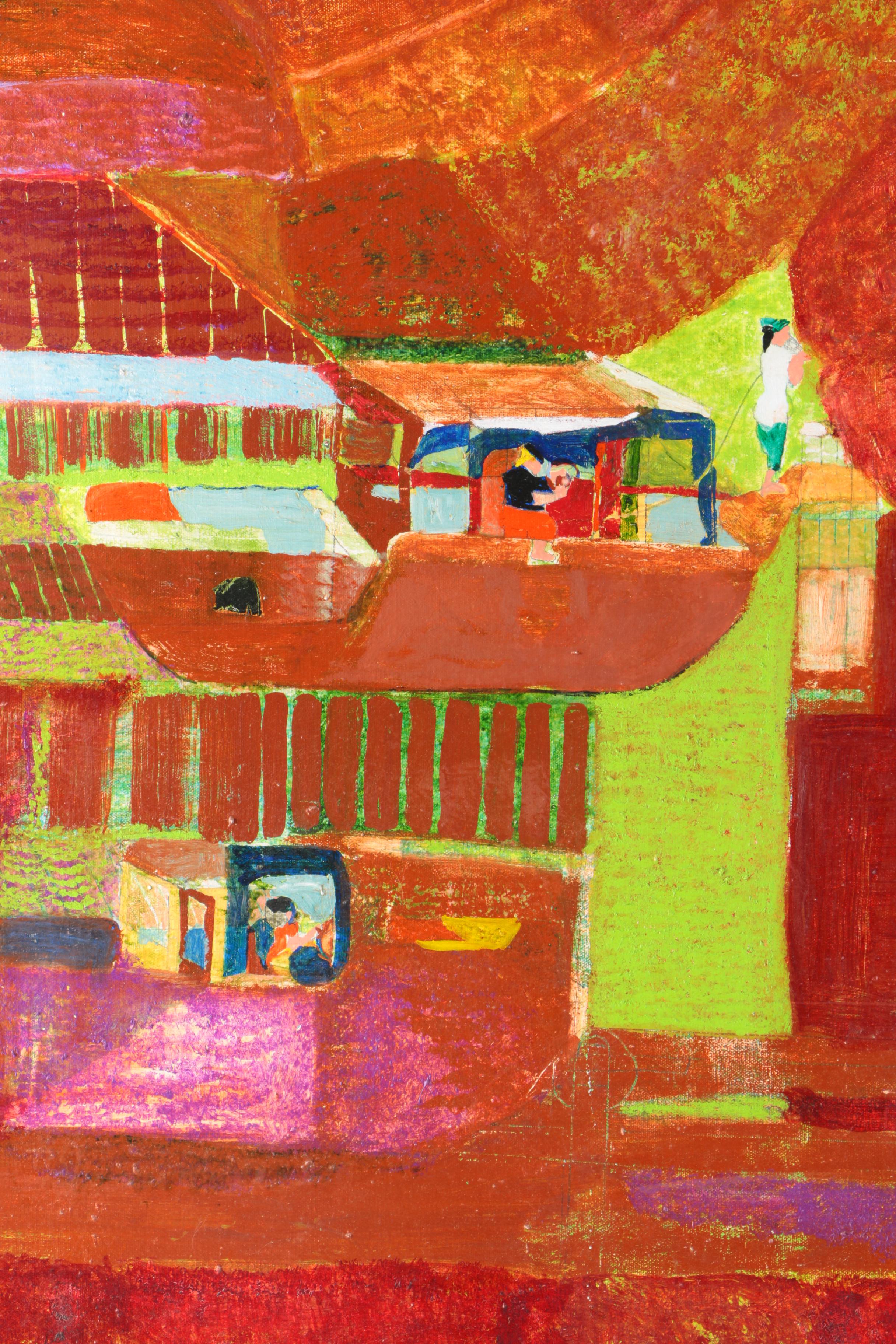 Joan Abelove Oil Painting on Canvas "Nightbridge"