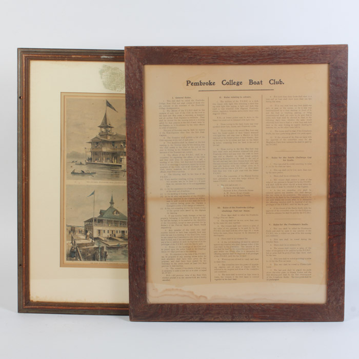 Pembroke College Boat Club Rules and Engraving of Columbia and Yale University Boat Houses