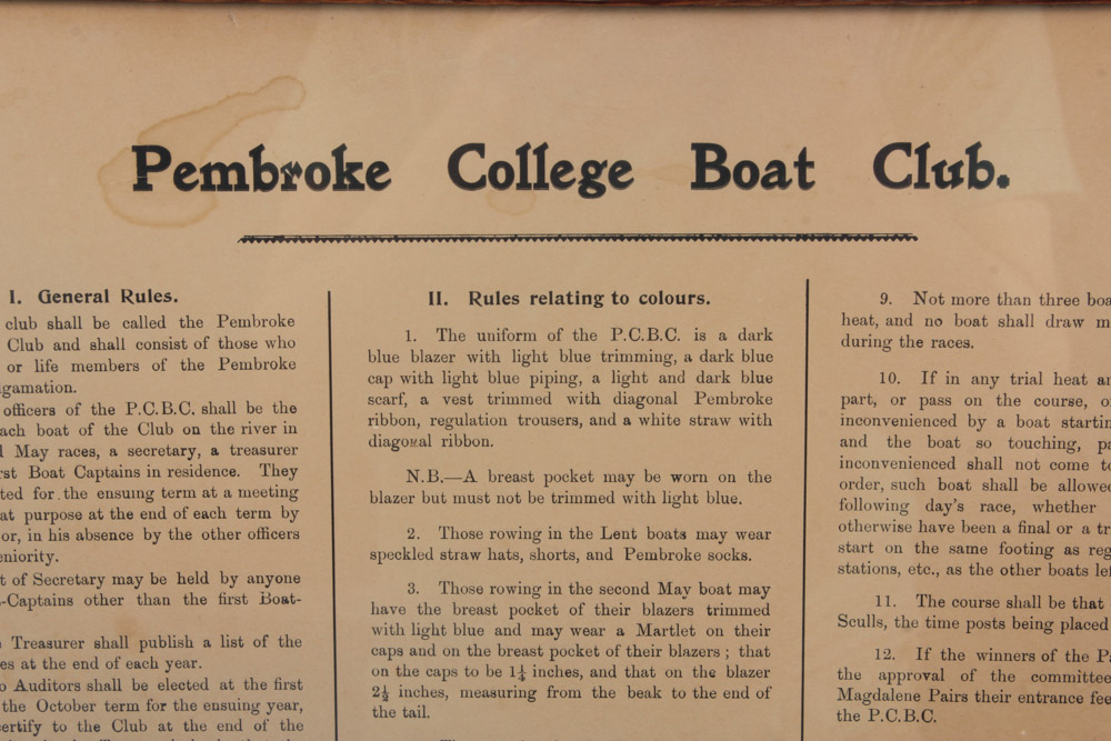 Pembroke College Boat Club Rules and Engraving of Columbia and Yale University Boat Houses