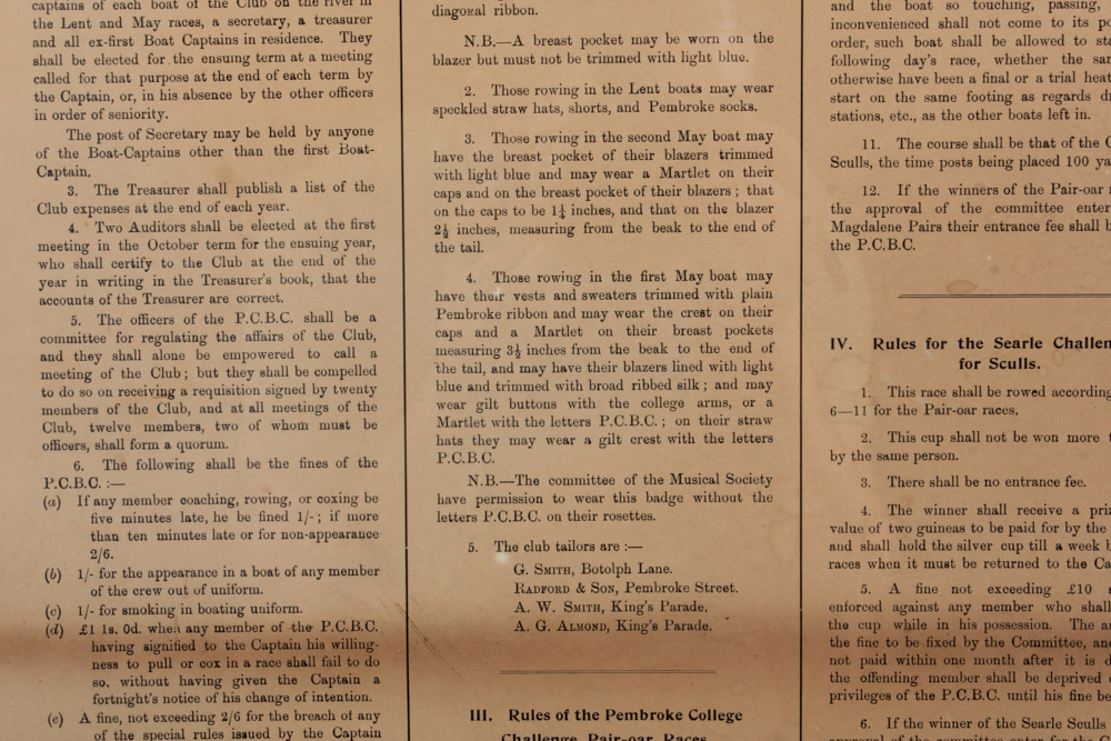 Pembroke College Boat Club Rules and Engraving of Columbia and Yale University Boat Houses