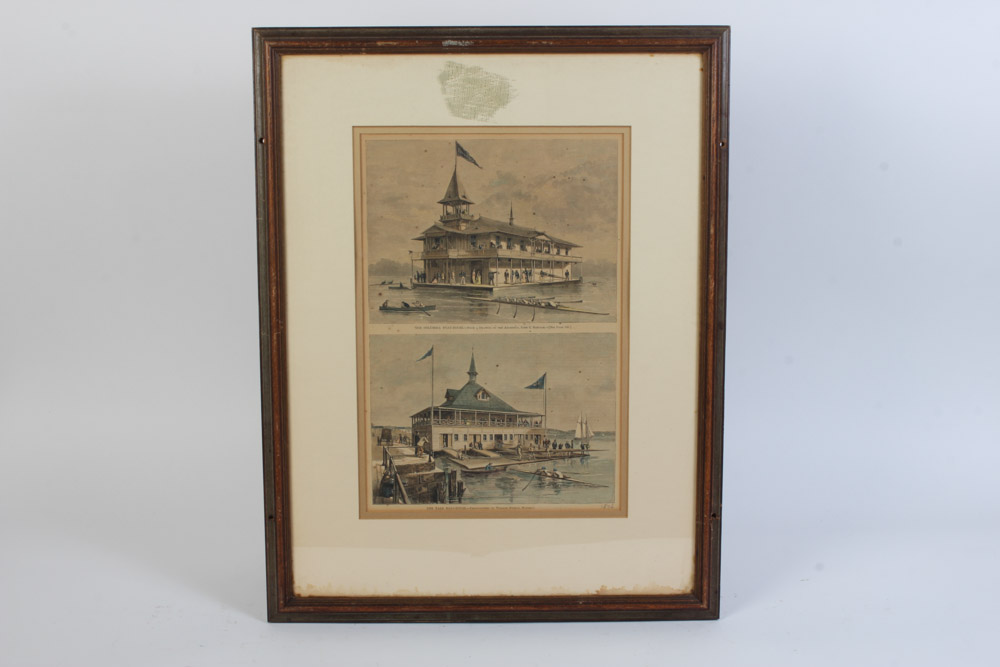 Pembroke College Boat Club Rules and Engraving of Columbia and Yale University Boat Houses