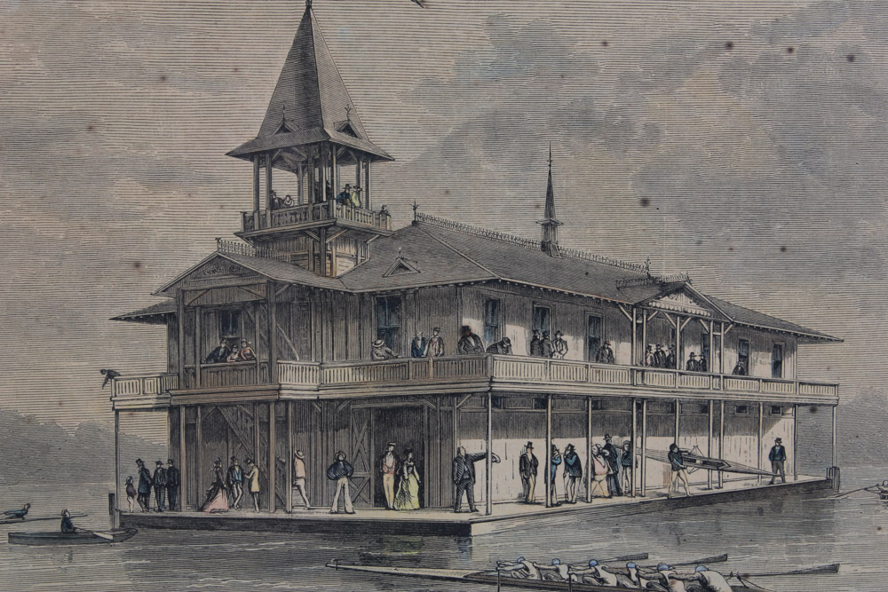 Pembroke College Boat Club Rules and Engraving of Columbia and Yale University Boat Houses
