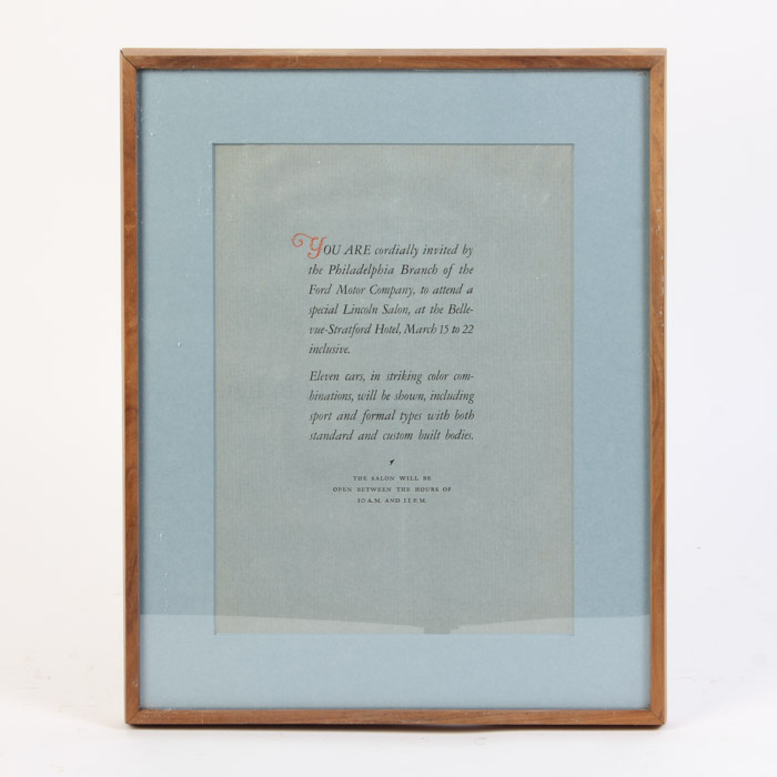 Vintage Ford Motor Company Auto Show Invitation