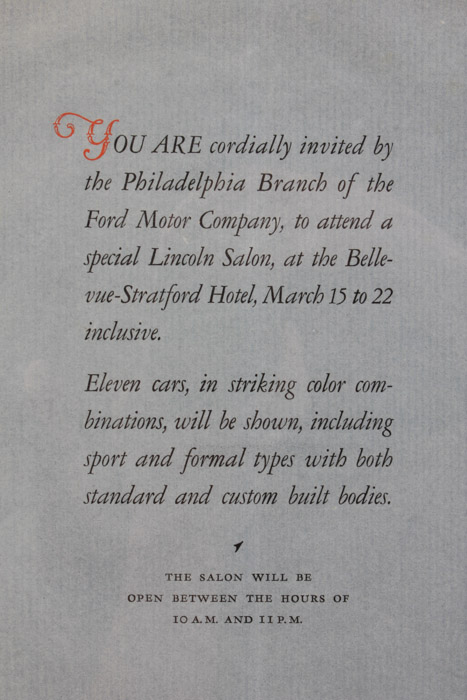 Vintage Ford Motor Company Auto Show Invitation