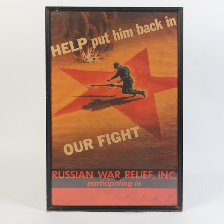 Vintage Offset Lithograph Poster for Russian War Relief Inc.