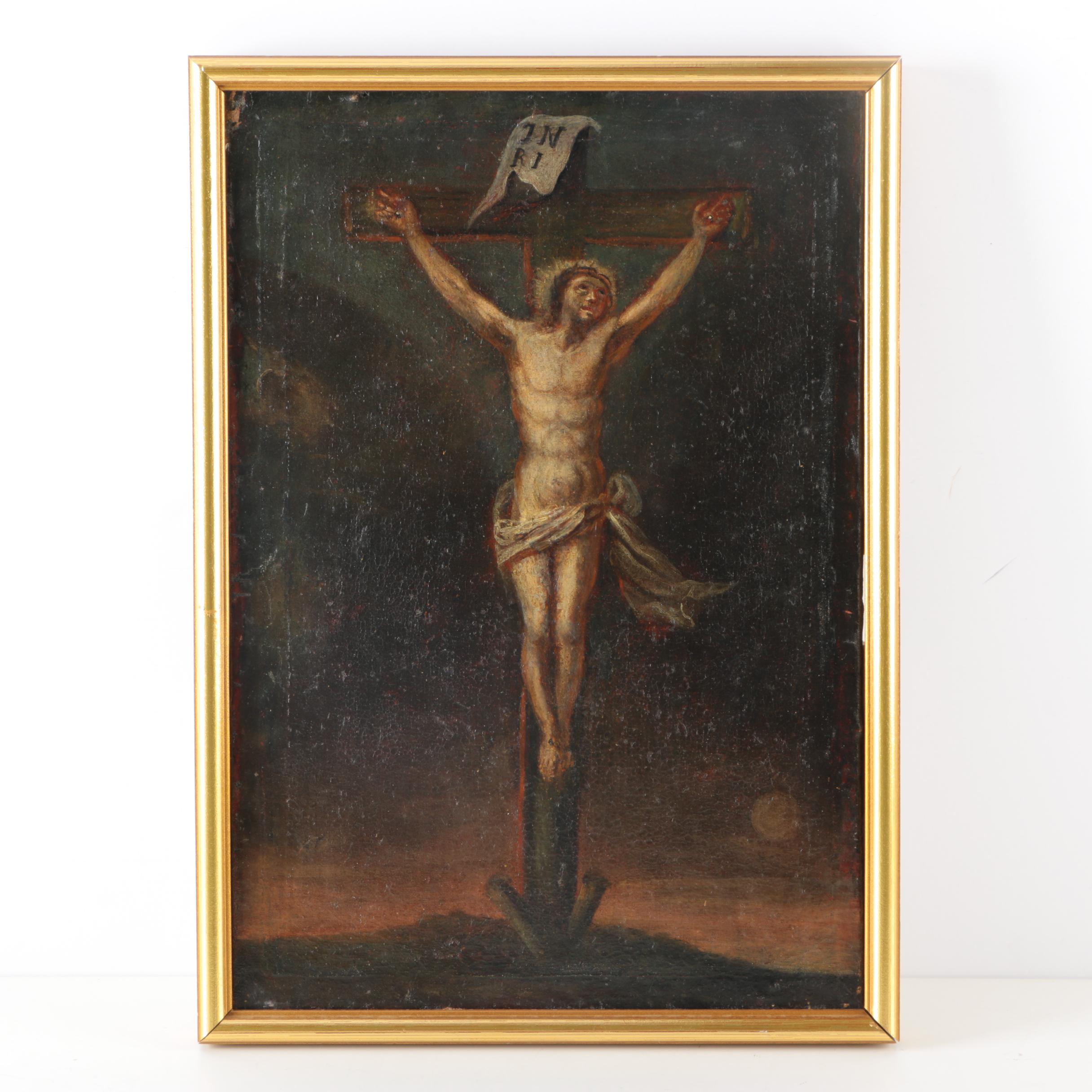 17th - 18th Century Oil Painting on Canvas of the Crucifixion