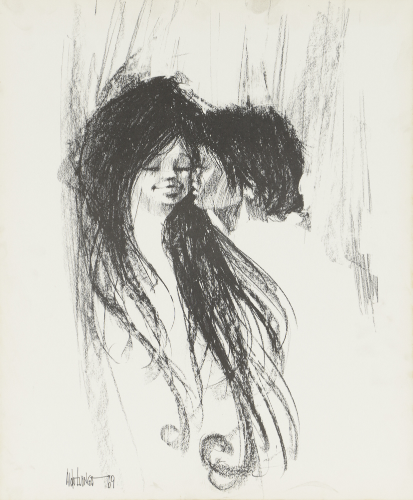 After Aldo Luongo Halftone Print on Paper of Embracing Couple