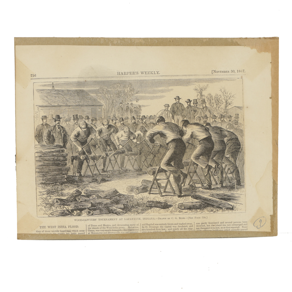 Harper's Weekly Engraving on Paper "Wood-sawers' Tournament"